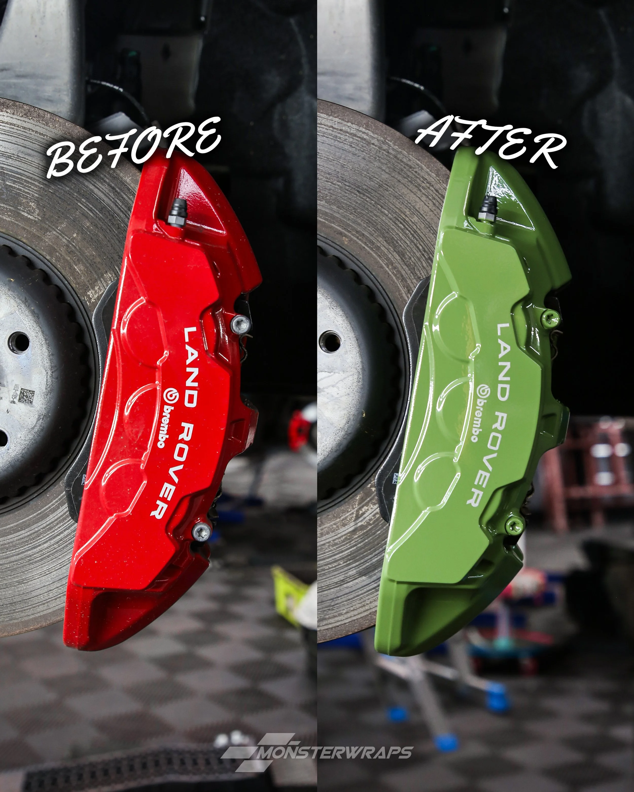 range rover sport autobiography brake calipers painted in gloss olive green