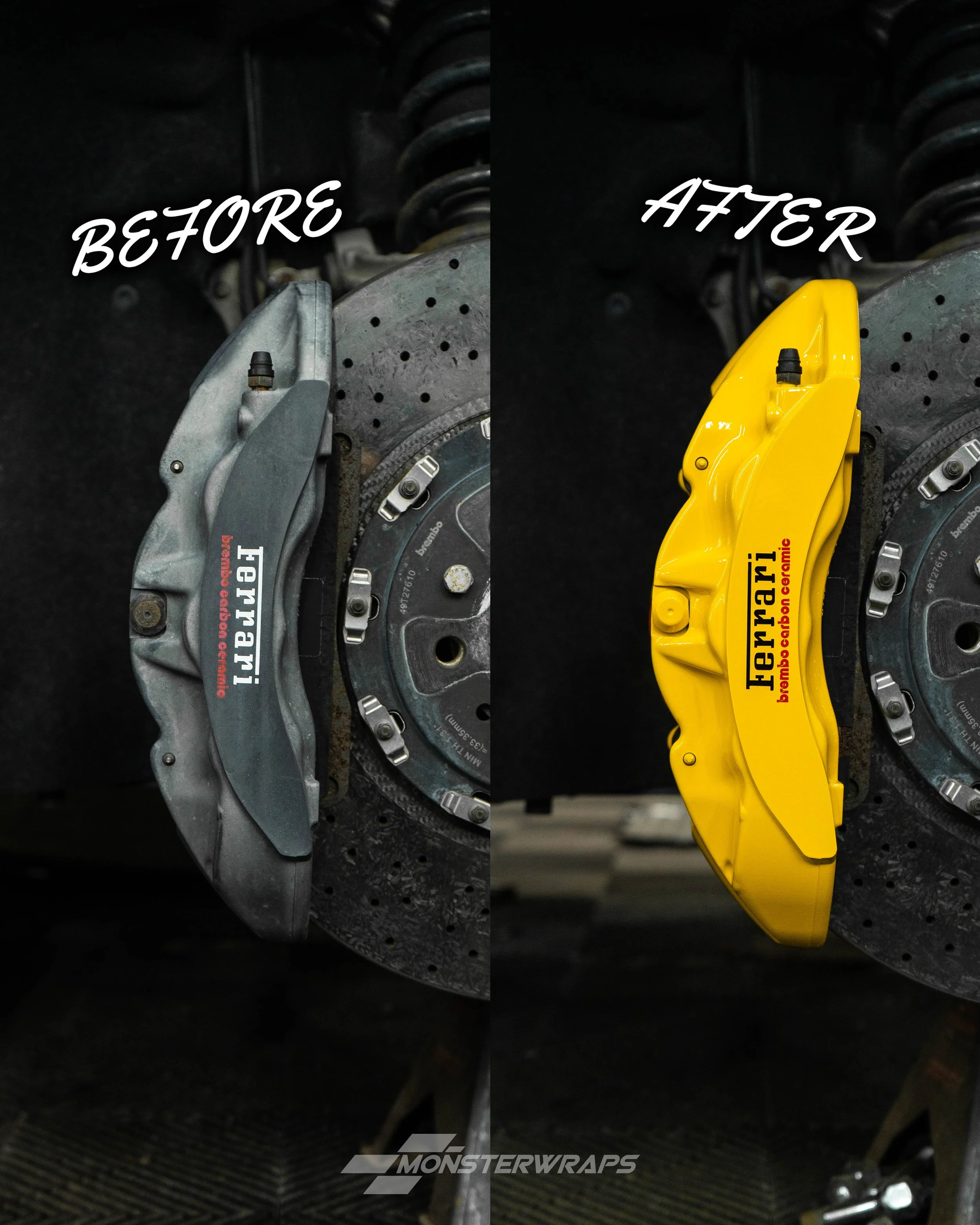 Ferrari California brake calipers painted in Gloss Ferrari Yellow