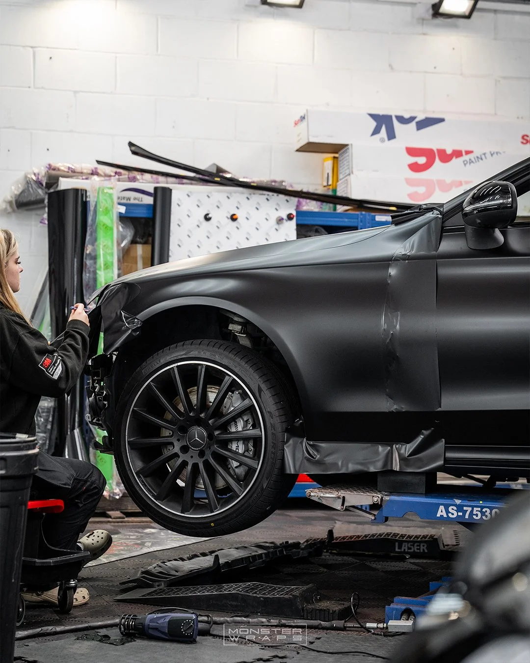 Mercedes AMG C43 coupe full external wrap in 3M Satin Black