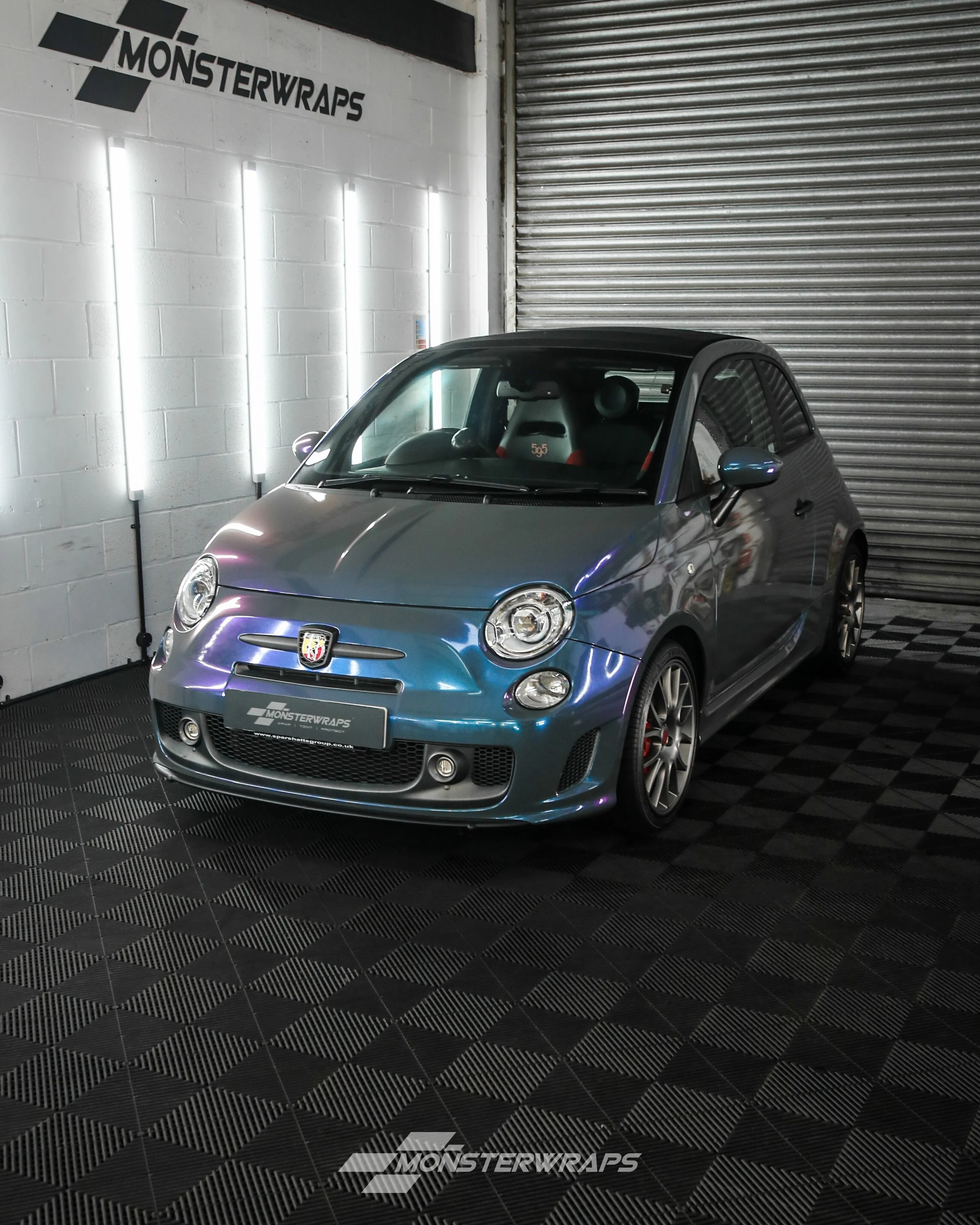 Abarth 595 full external colour change wrap in Hexis Gloss Grey Chameleon