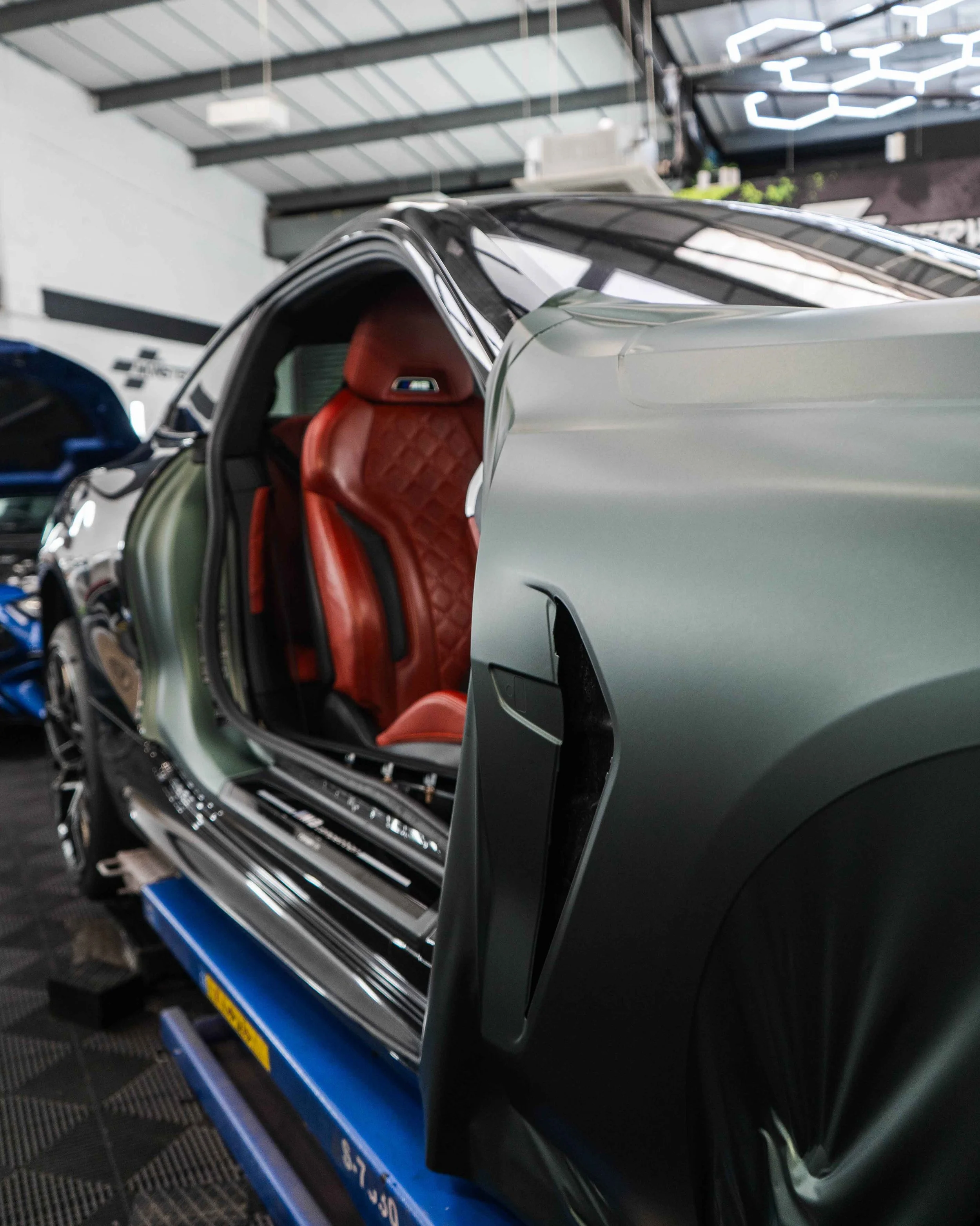 BMW M8 Competition full colour change vinyl wrap 3M matte pine green metallic