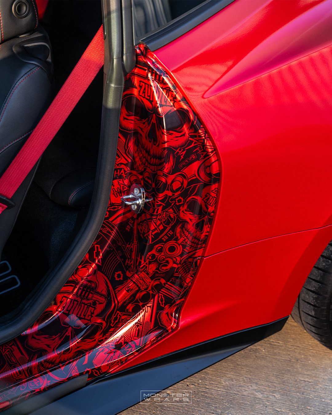 Chevrolet Camaro ZL1 1LE full colour change vinyl wrap Oracal 970 Gloss Luscious Lips custom designed printed door shut jams