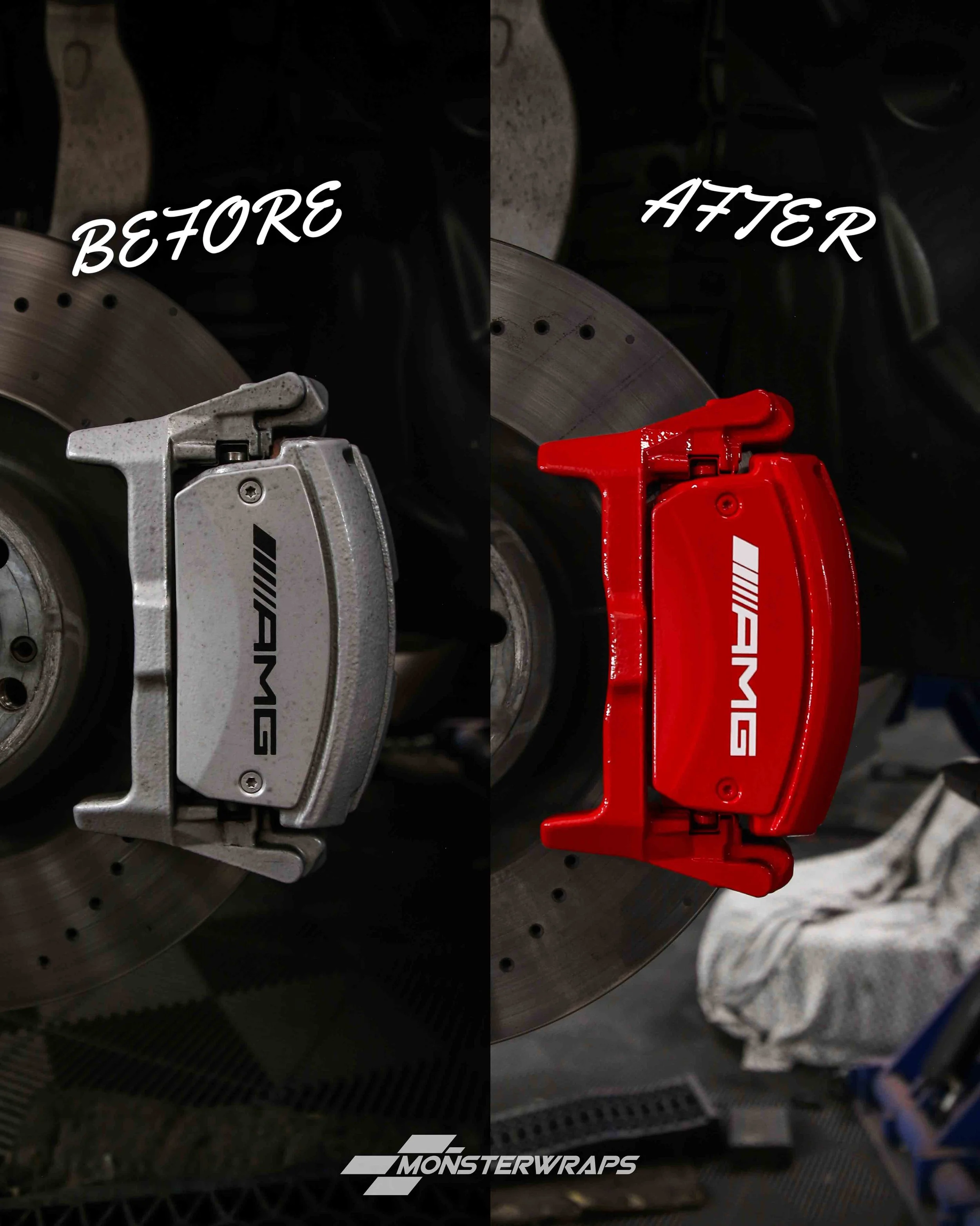 mercedes amg gle brake calipers painted in gloss red