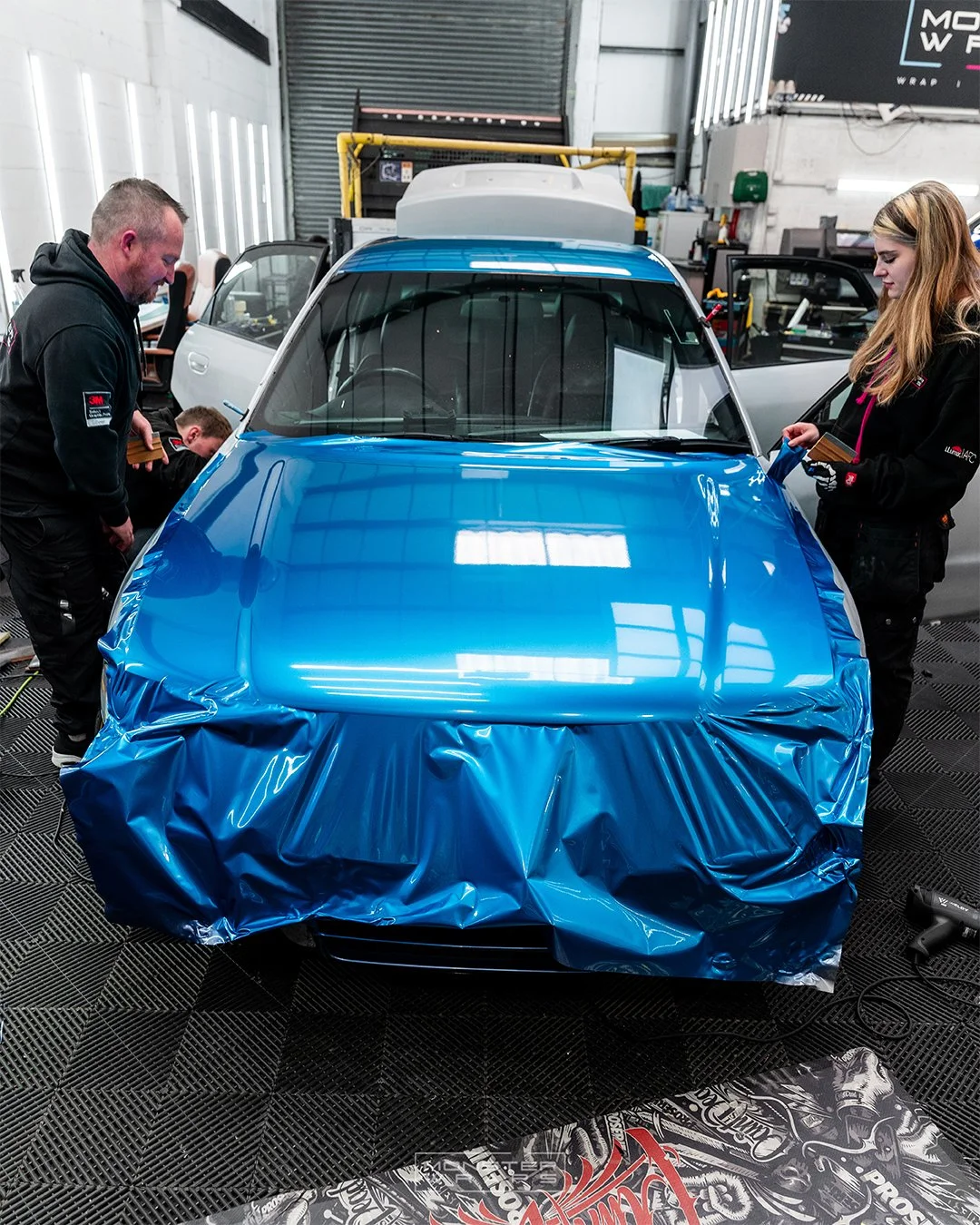 Audi A4 B5 full colour change vinyl wrap Oracal 970 Azure Blue Metallic