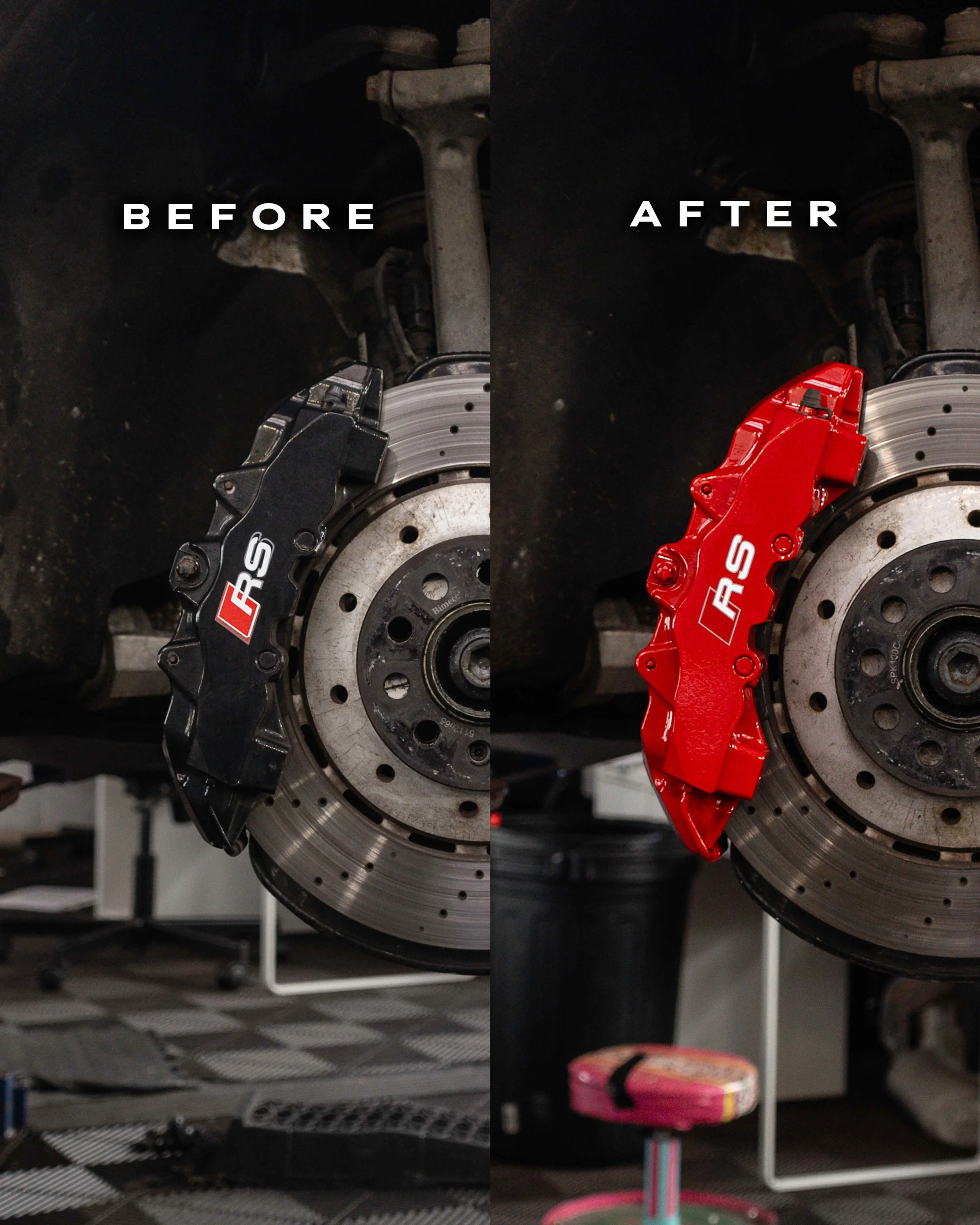 Audi RS5 8T MK1 brake calipers painted in Gloss Performance Red