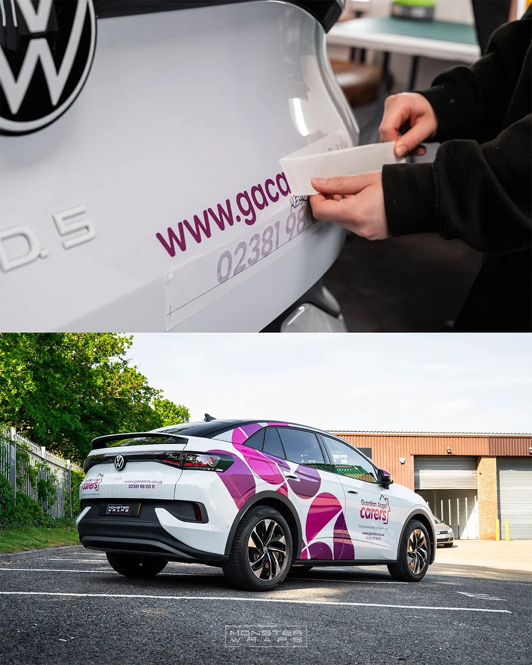 GA Carers VW Volkswagen ID.5 estate commercial branded printed sign-writing wrap
