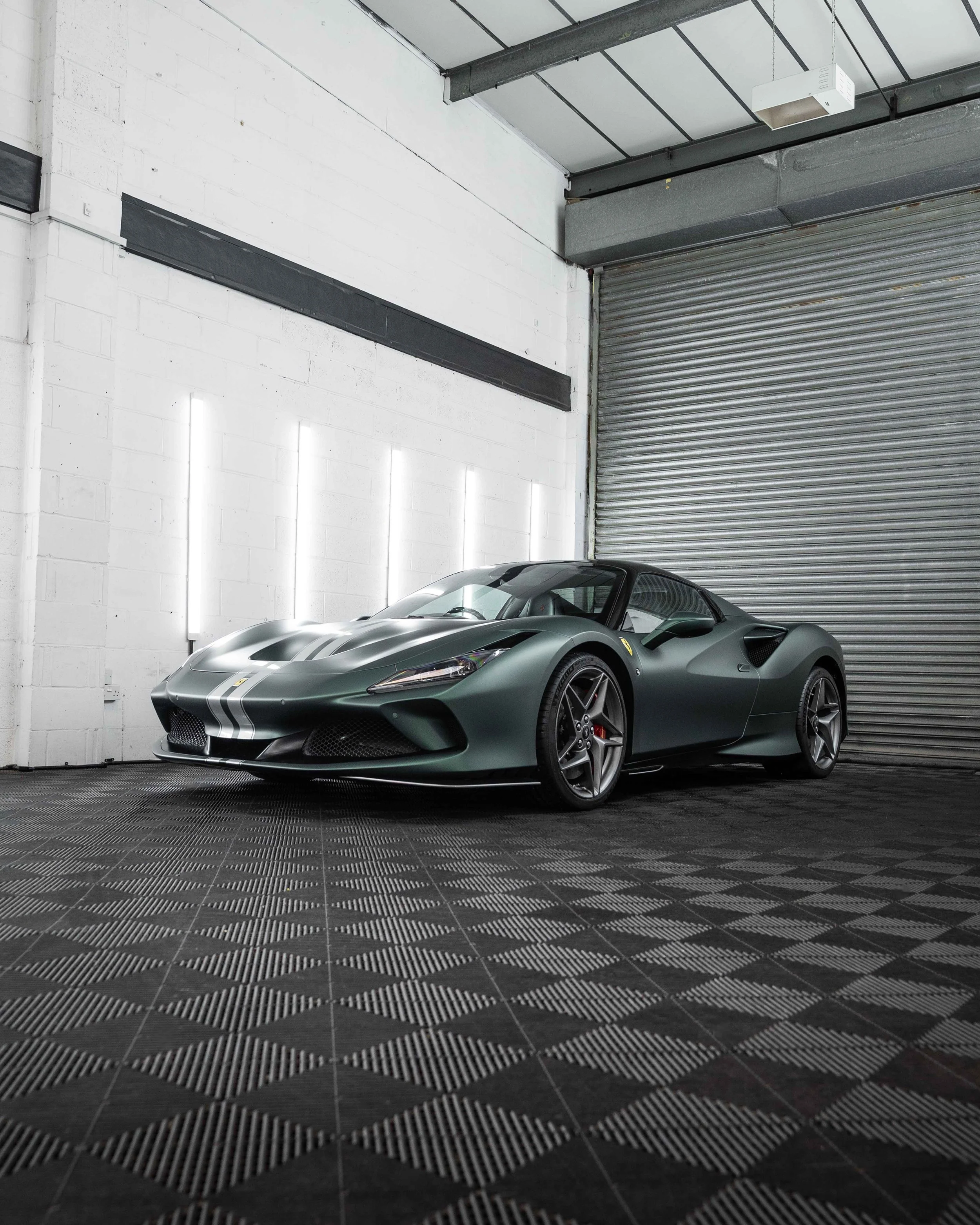 Ferrari F8 full external colour change vinyl wrap 3M 2080 Matte Pine Green Metallic