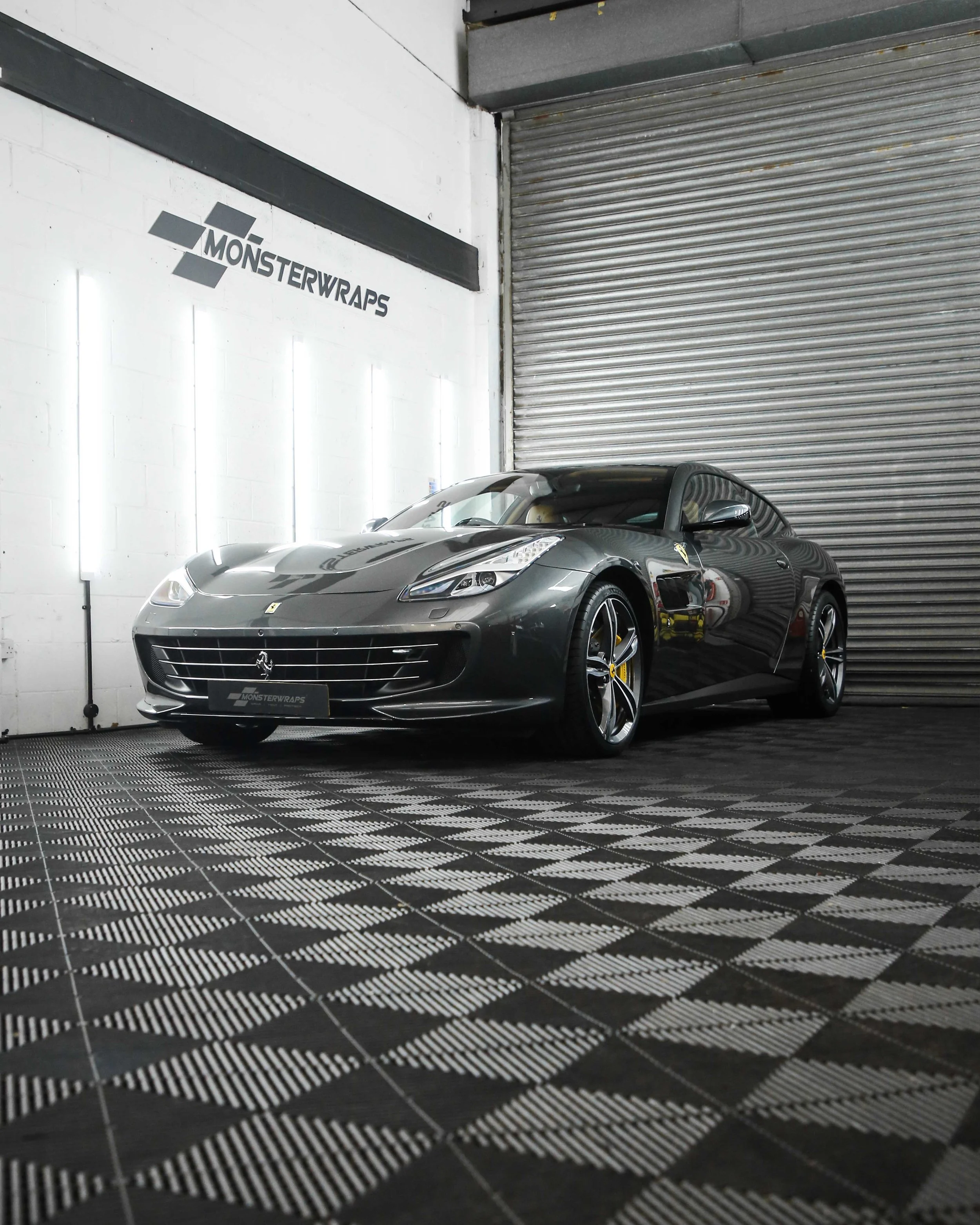 ferrari gtc4 lusso front-end, front bumper, bonnet and wings wrapped and protected in gloss ceramic coated paint protection film