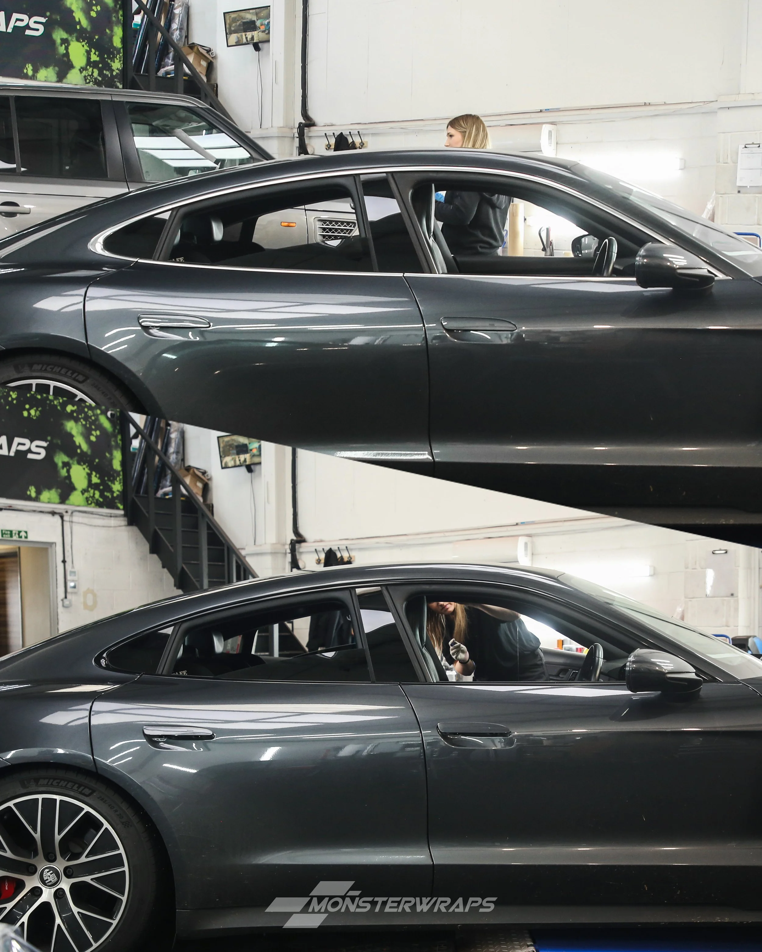 porsche taycan turbo 4S window surround chrome delete in gloss black