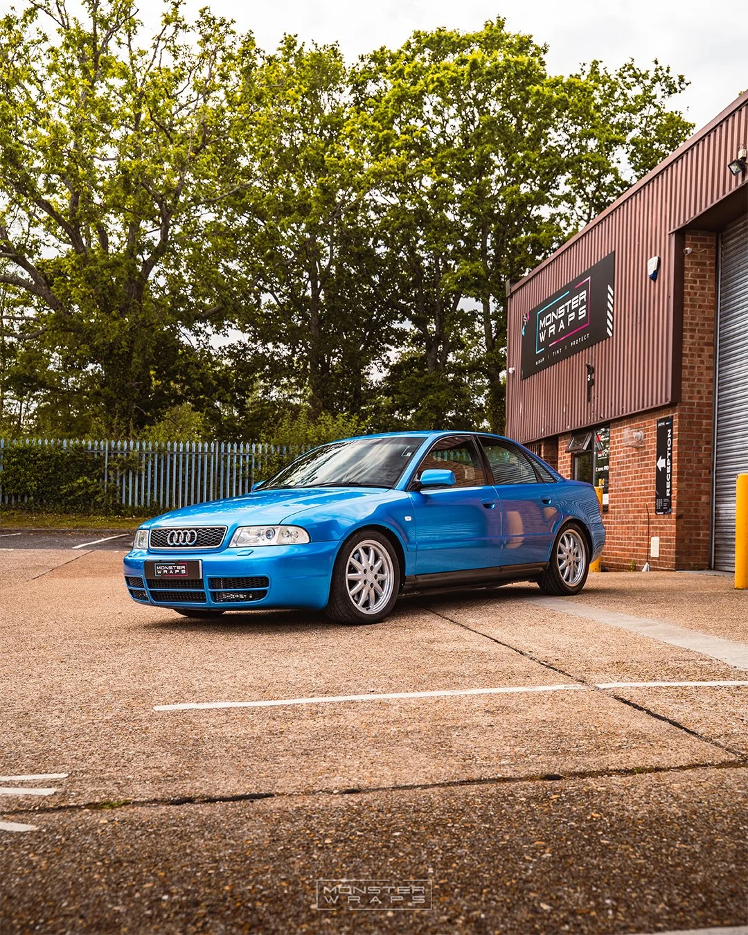 Audi A4 B5 full colour change vinyl wrap Oracal 970 Azure Blue Metallic