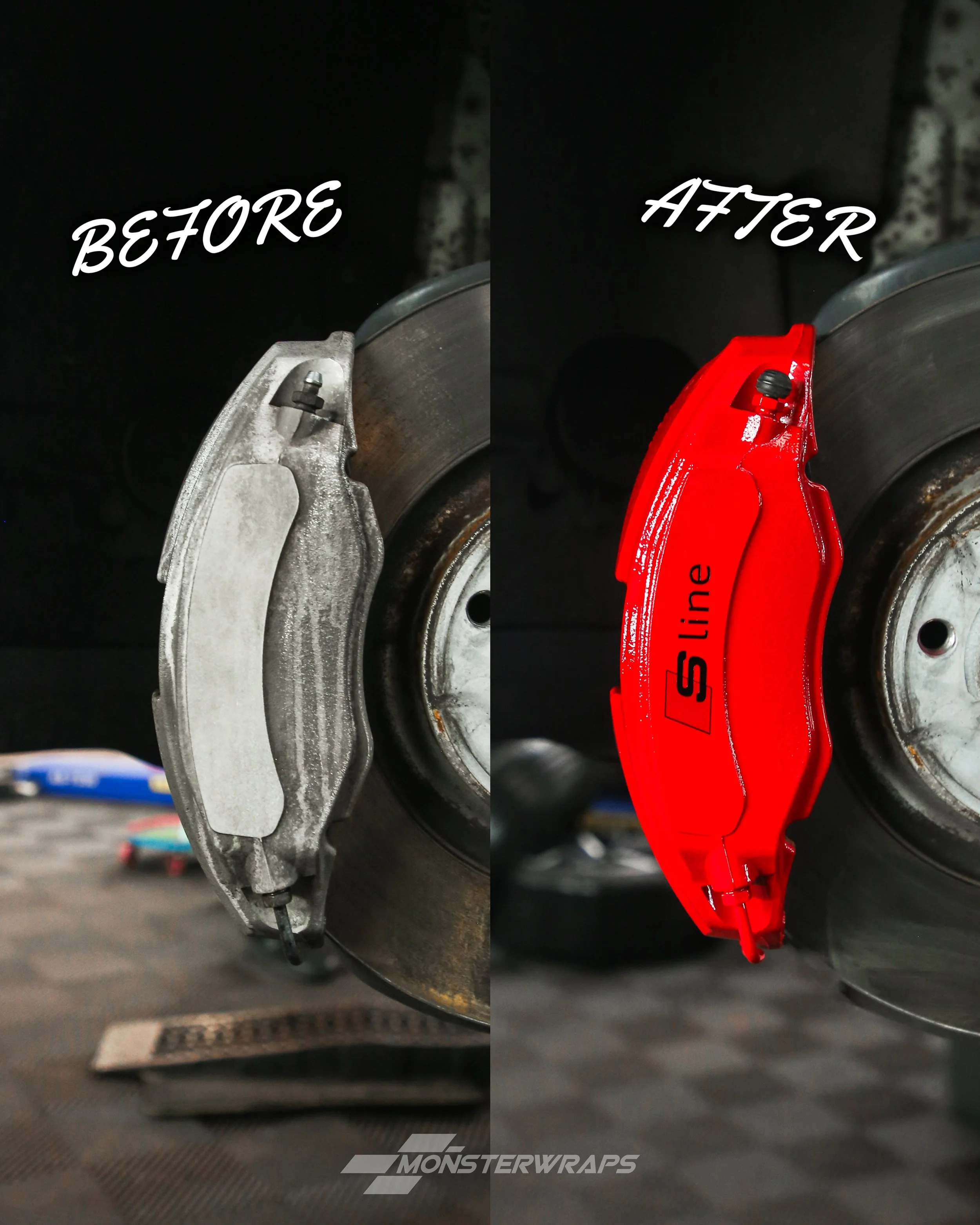 audi TT MK3 s-line brake calipers painted in gloss red