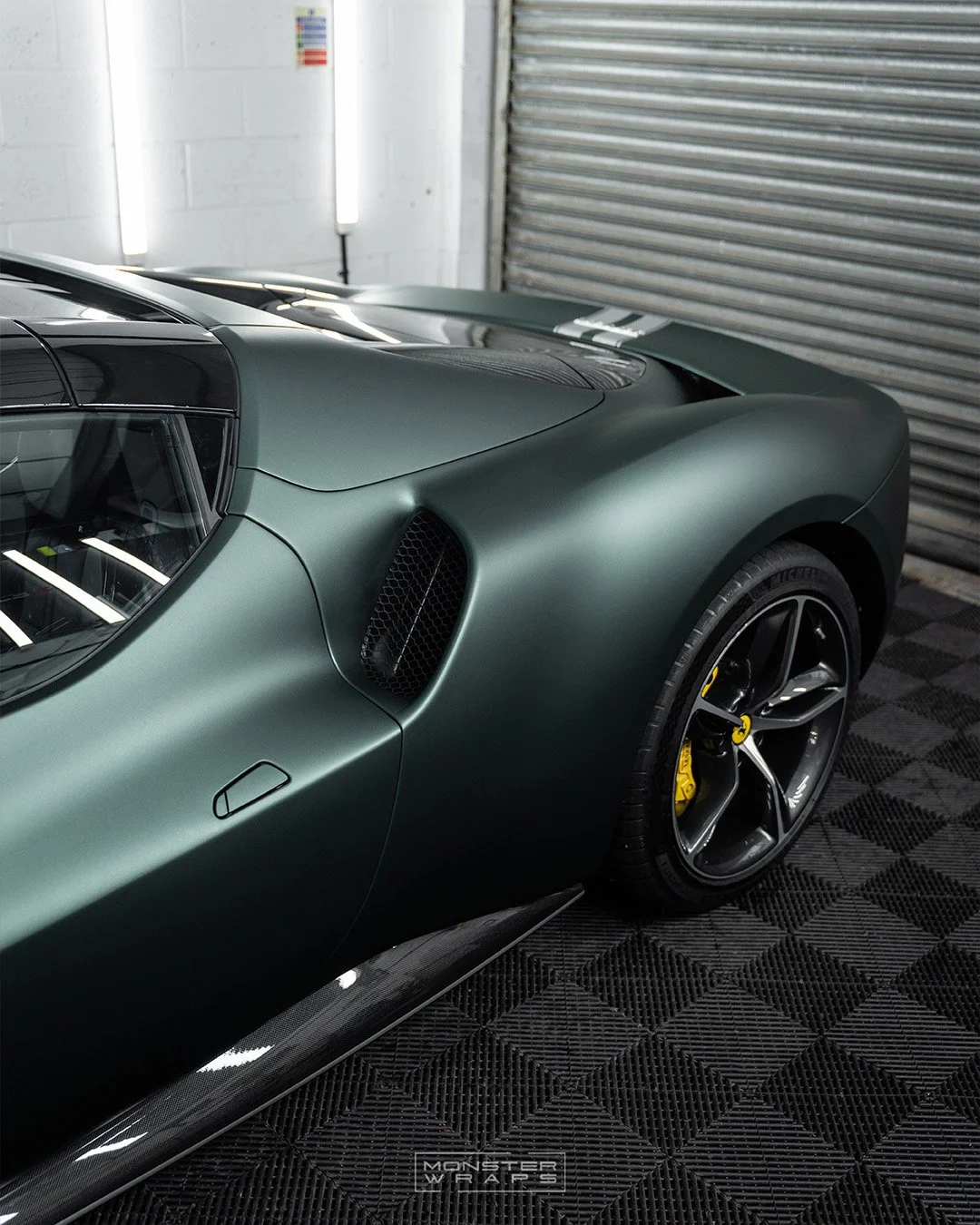 Ferrari 296GTS full external colour change wrap 3M 2080 Matte Pine Green Metallic