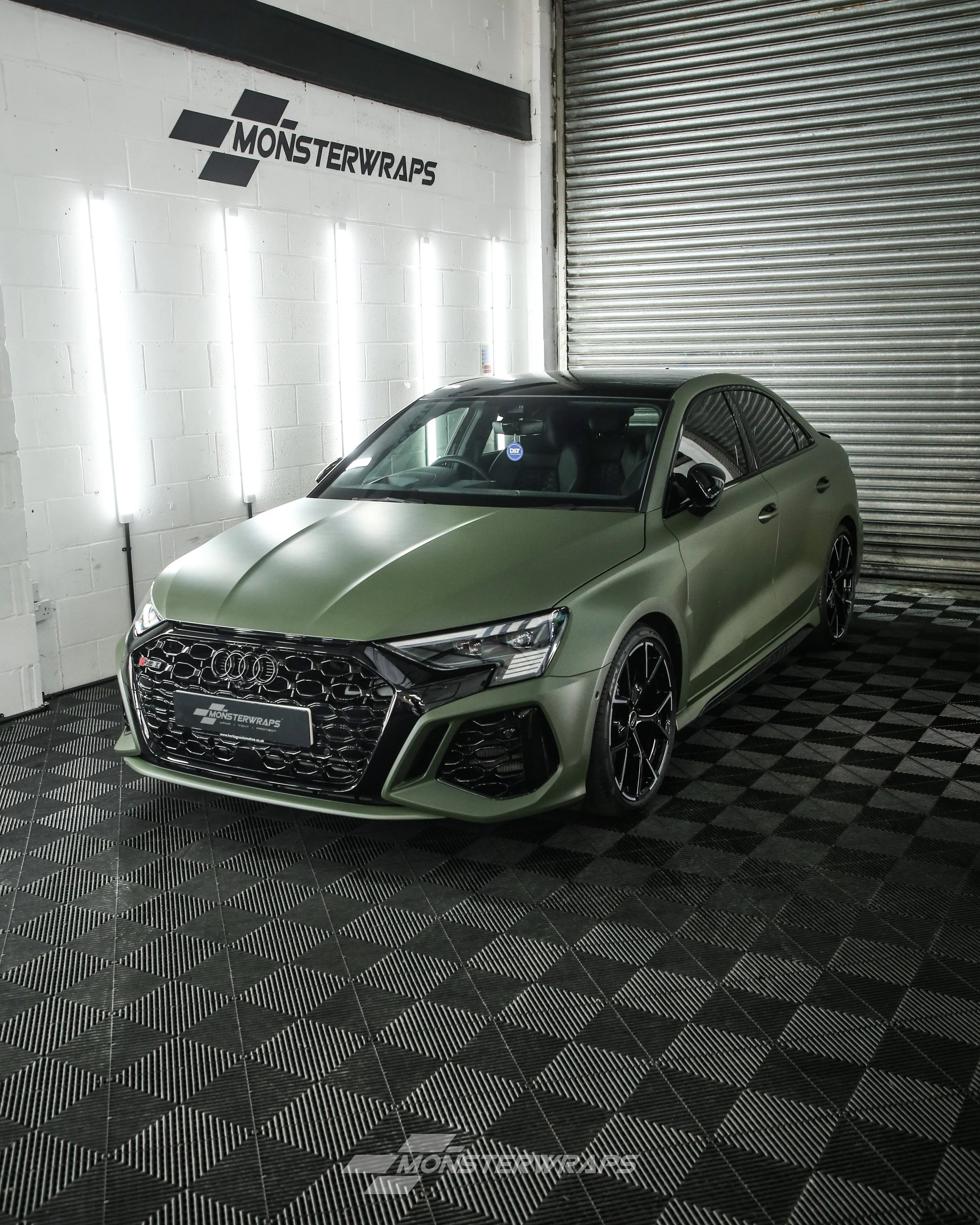 Audi RS3 8Y 2022 full external colour change wrap in 3M 2080 Matte Military Green