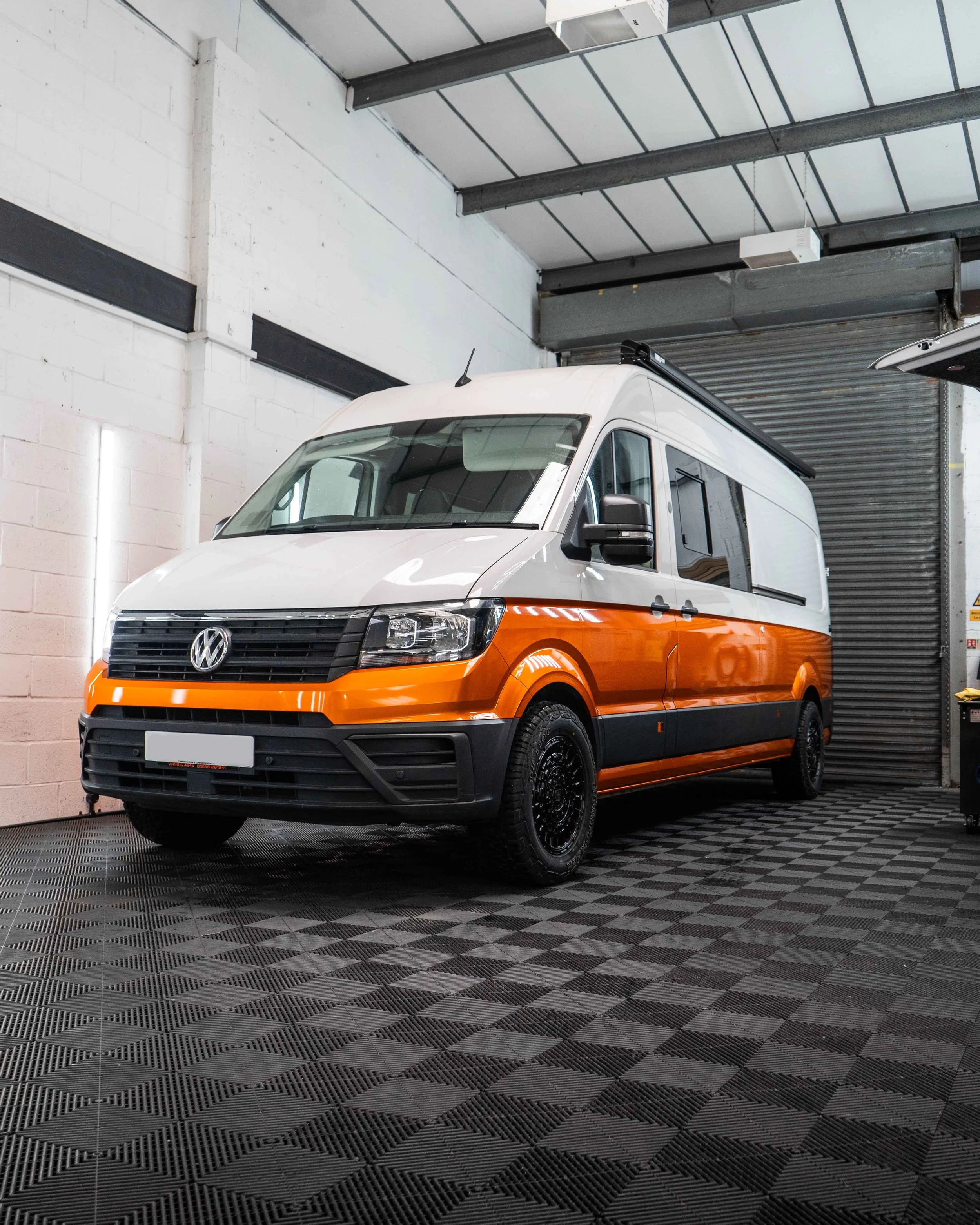 Volkswagen VW Crafter lower half, two tone wrap in Gloss Tangerine Dream