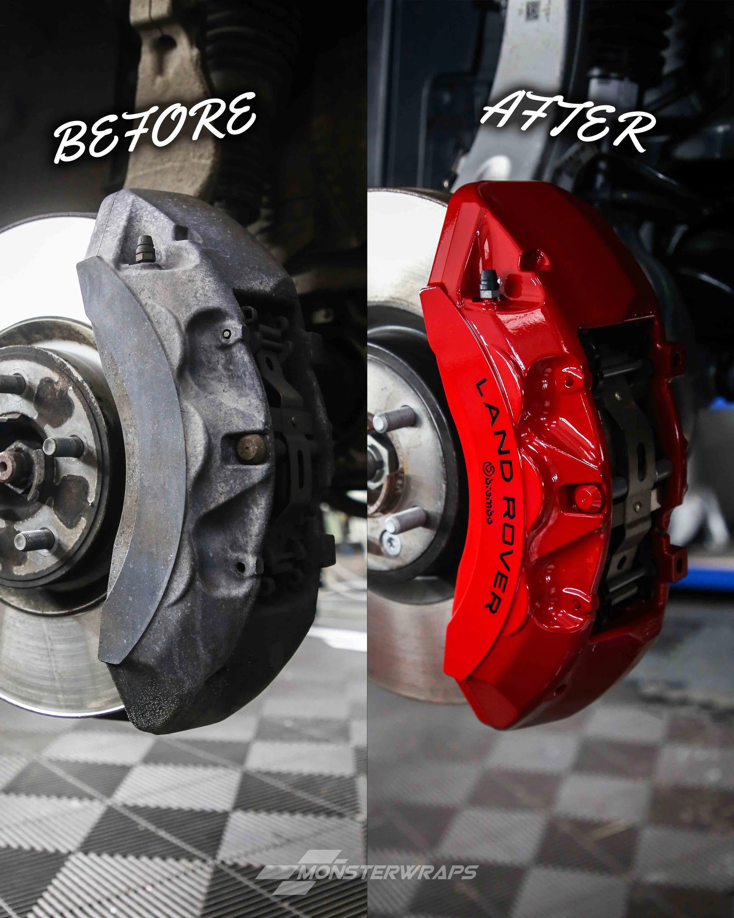 land rover defender 90 110 brake calipers painted in gloss performance red