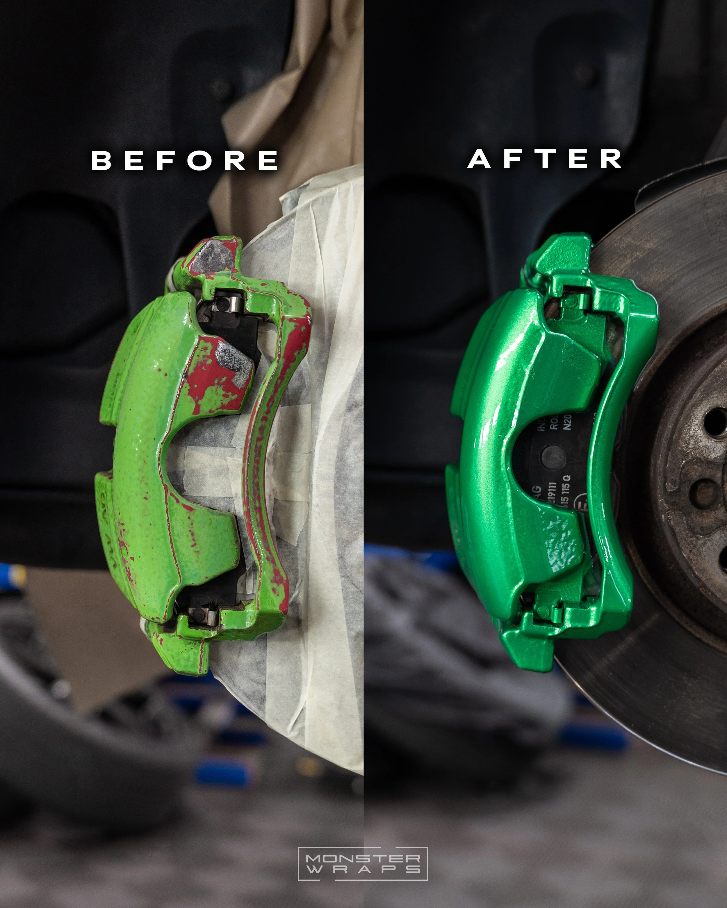 Skoda Octavia MK3 brake calipers painted in Gloss Green Envy Metallic
