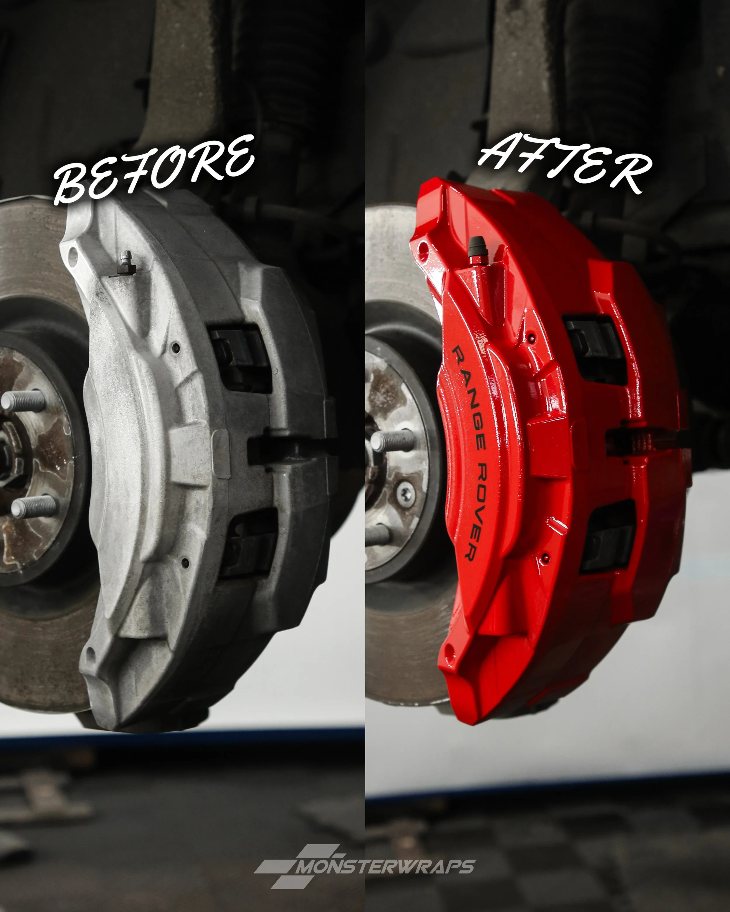 range rover sport L460 brake calipers painted in gloss bright red