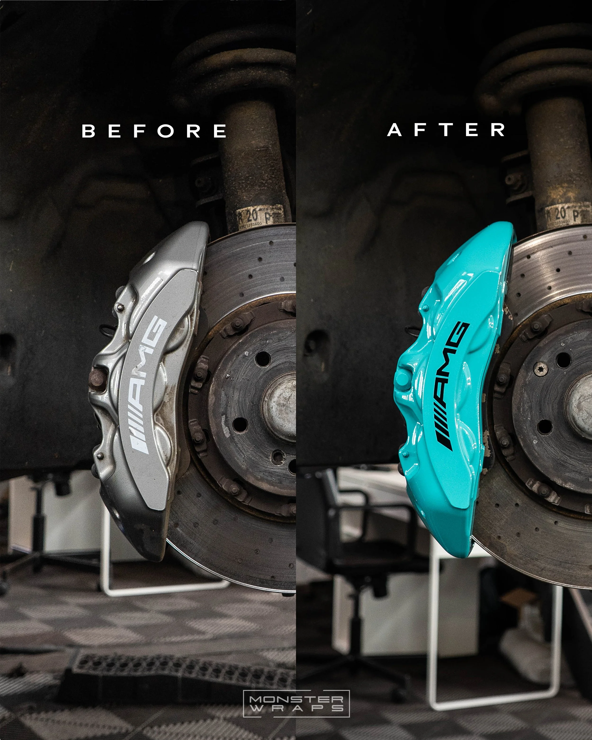 Mercedes AMG E63 E Class W212 brake calipers painted in Gloss Petronas Green