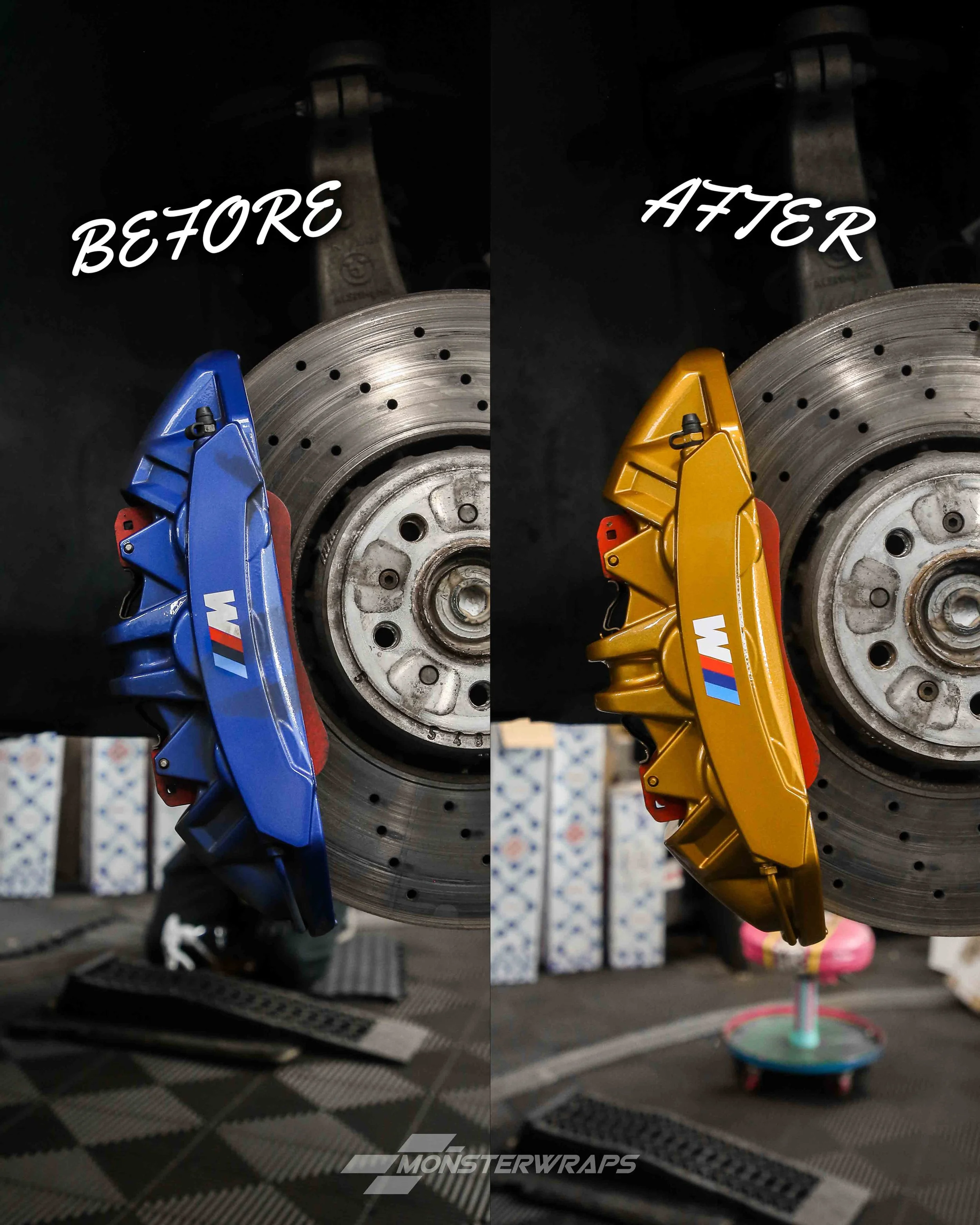 bmw m5 brake calipers painted in gloss metallic copper