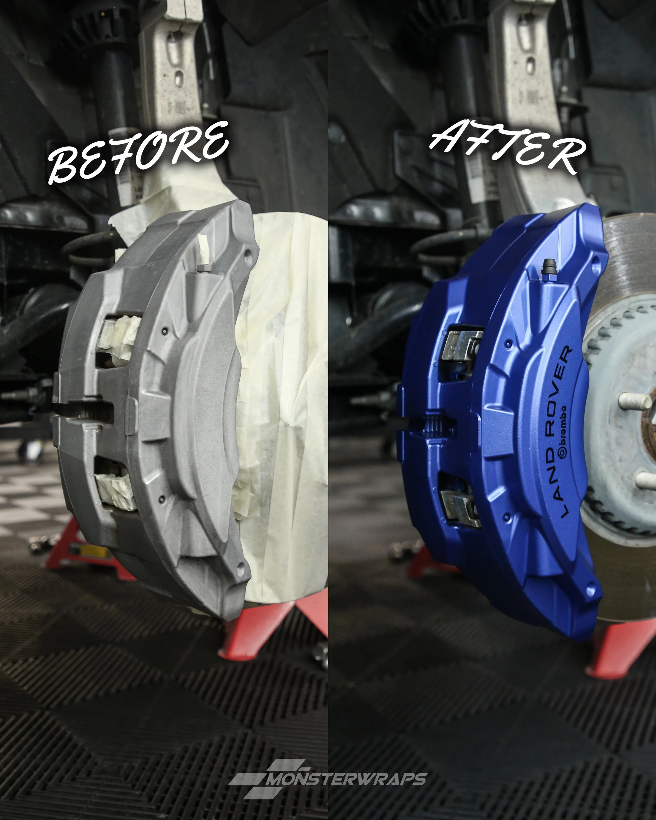 land rover defender brake calipers painted in exclusive matte defender blue metallic