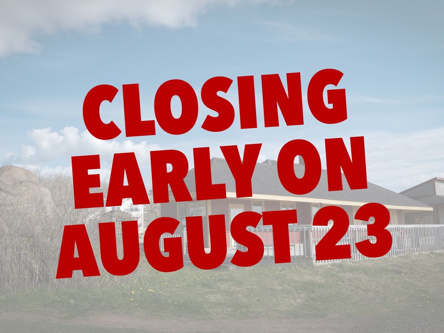 ⛔️ WE CLOSE EARLY ON THE 23rd of AUGUST:

The Inverness Miners Museum will be closed on Tuesday, August 23rd at 12:00 noon. The museum will still be open from 9:00am to 12:00pm on that date. We will close early in order to prepare for the world premi