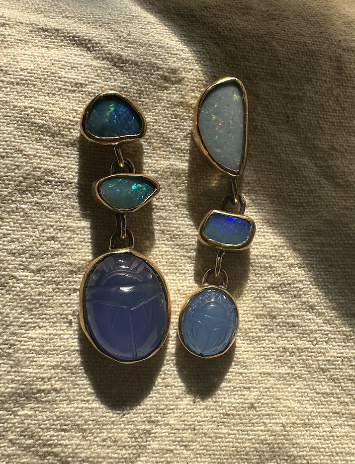 Opal + Scarab earrings