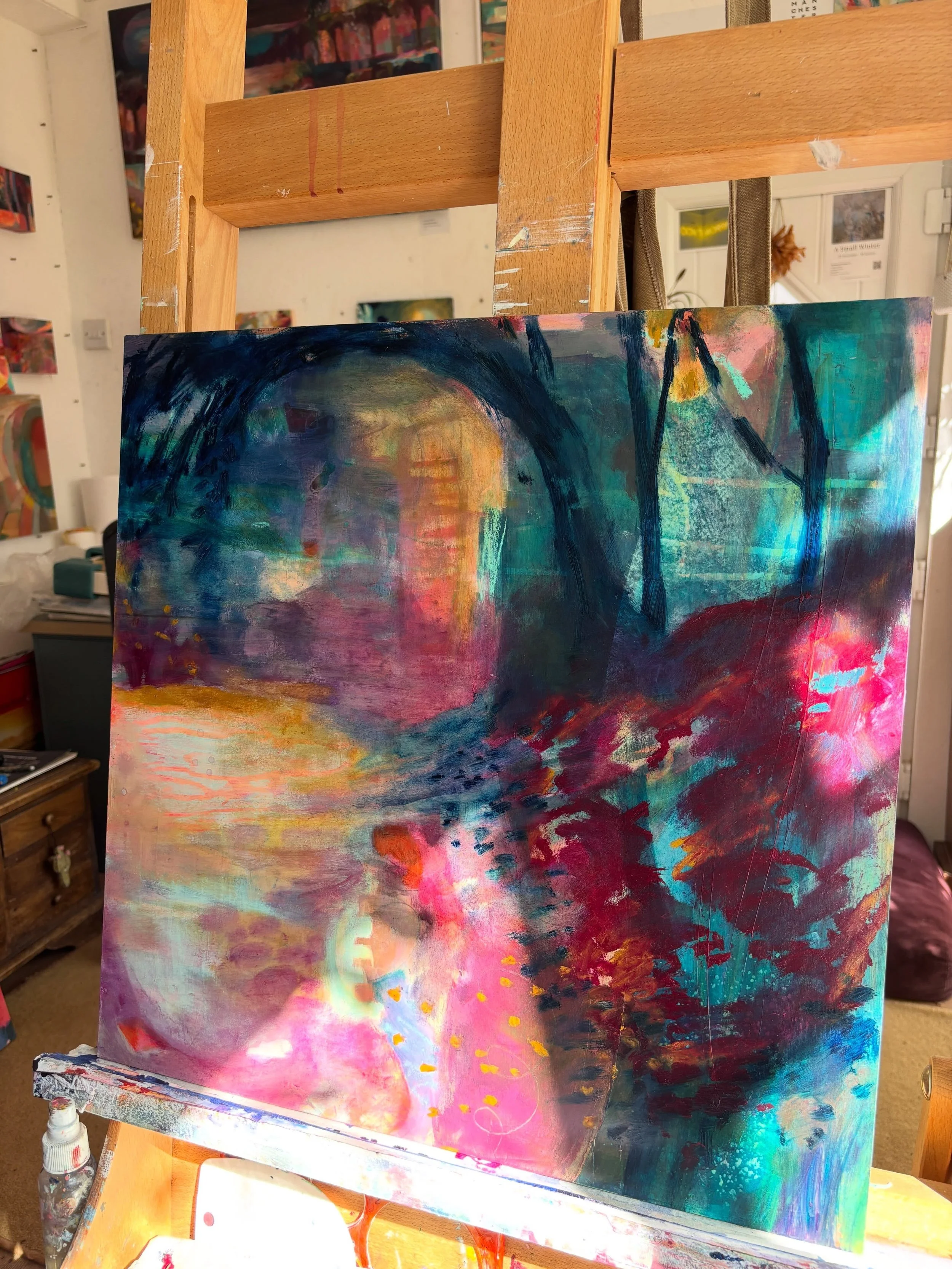 A little glimpse into the sunny studio today! 

Lots of work in progress, paintings being moved around, turned, reconsidered and worked back into. Some are coming together more easily than others, as is always the case!

I&rsquo;ve been spending a lo