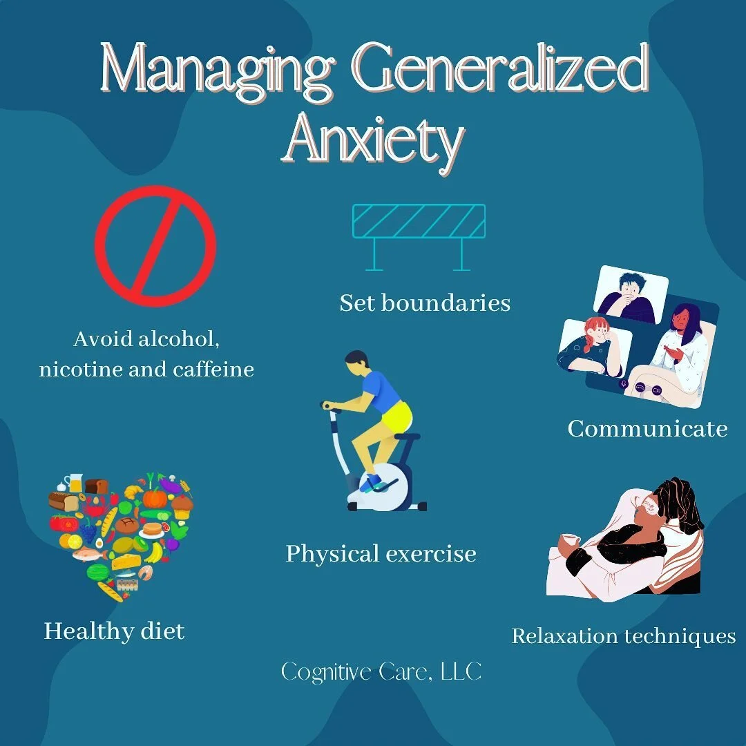 6 Tips for managing Generalized Anxiety

#cognitivecare #explore #anxiety #anxietyrelief #generalizedanxietydisorder #mentalhealthmatters #mentalhealthawareness #mentalhealthsupport #wellness #balancedlife #blackmentalhealthadvocate