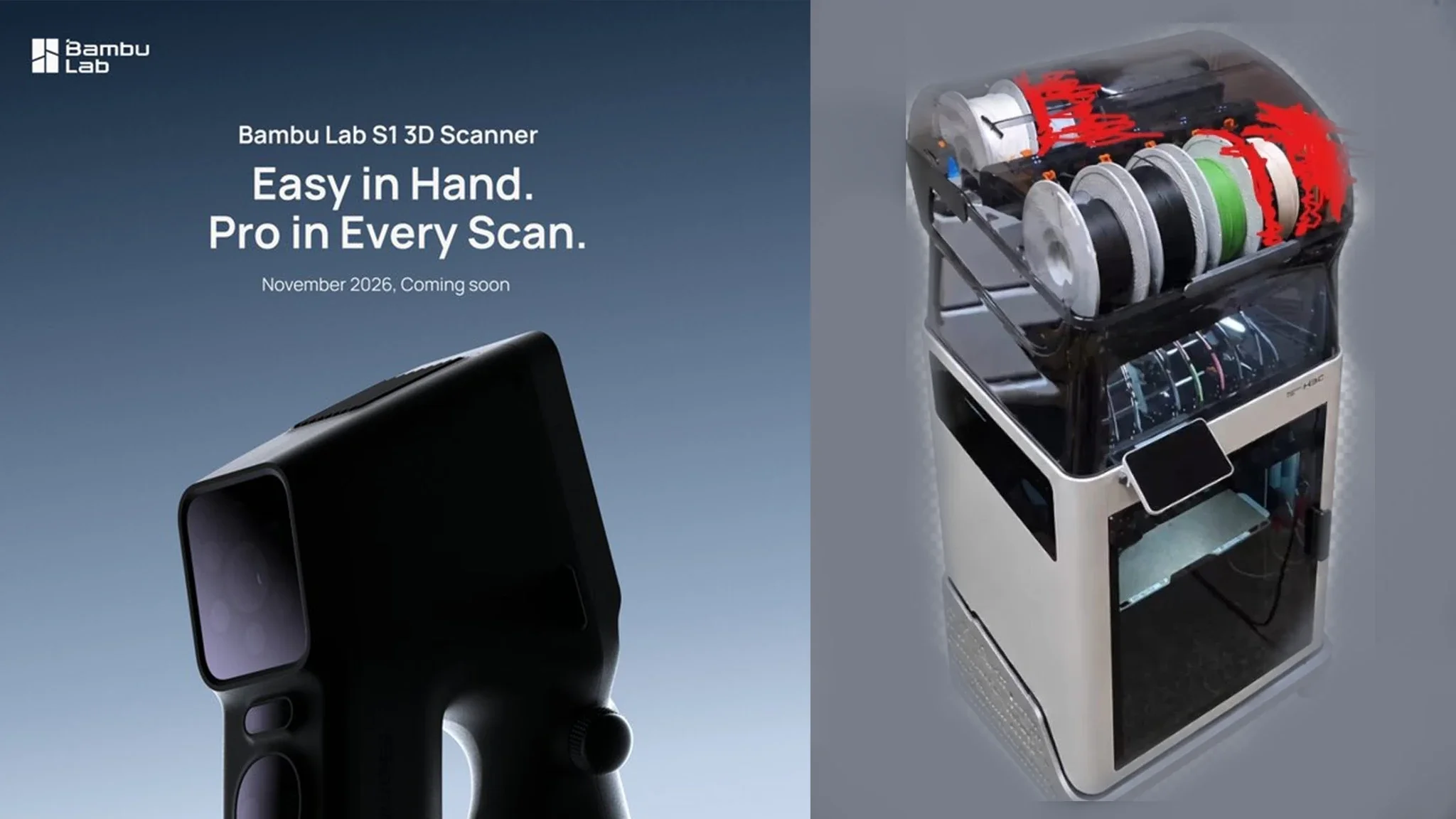 Bambu Lab's third generation: H3C, P3C, X2D Pro, AMS 3 and the S1 3D scanner
