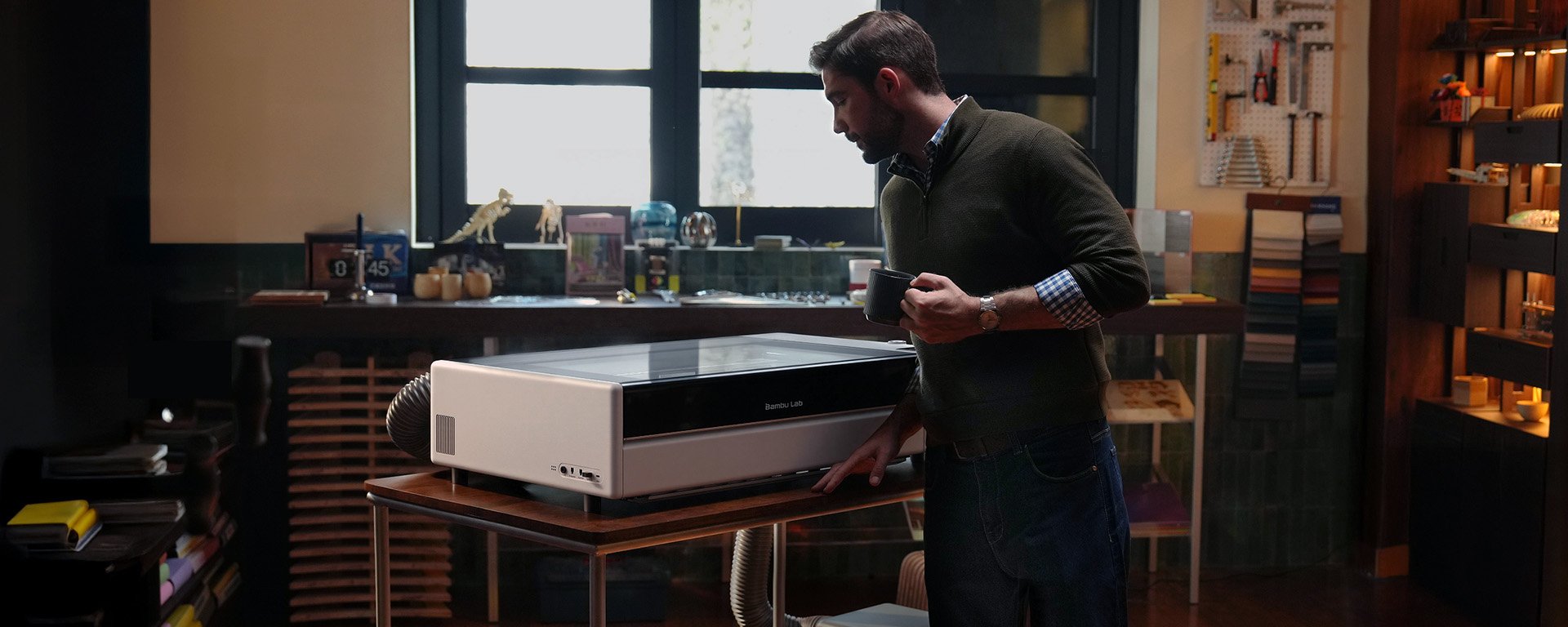 The R1 in a design studio scenario, with fume extractor attached.