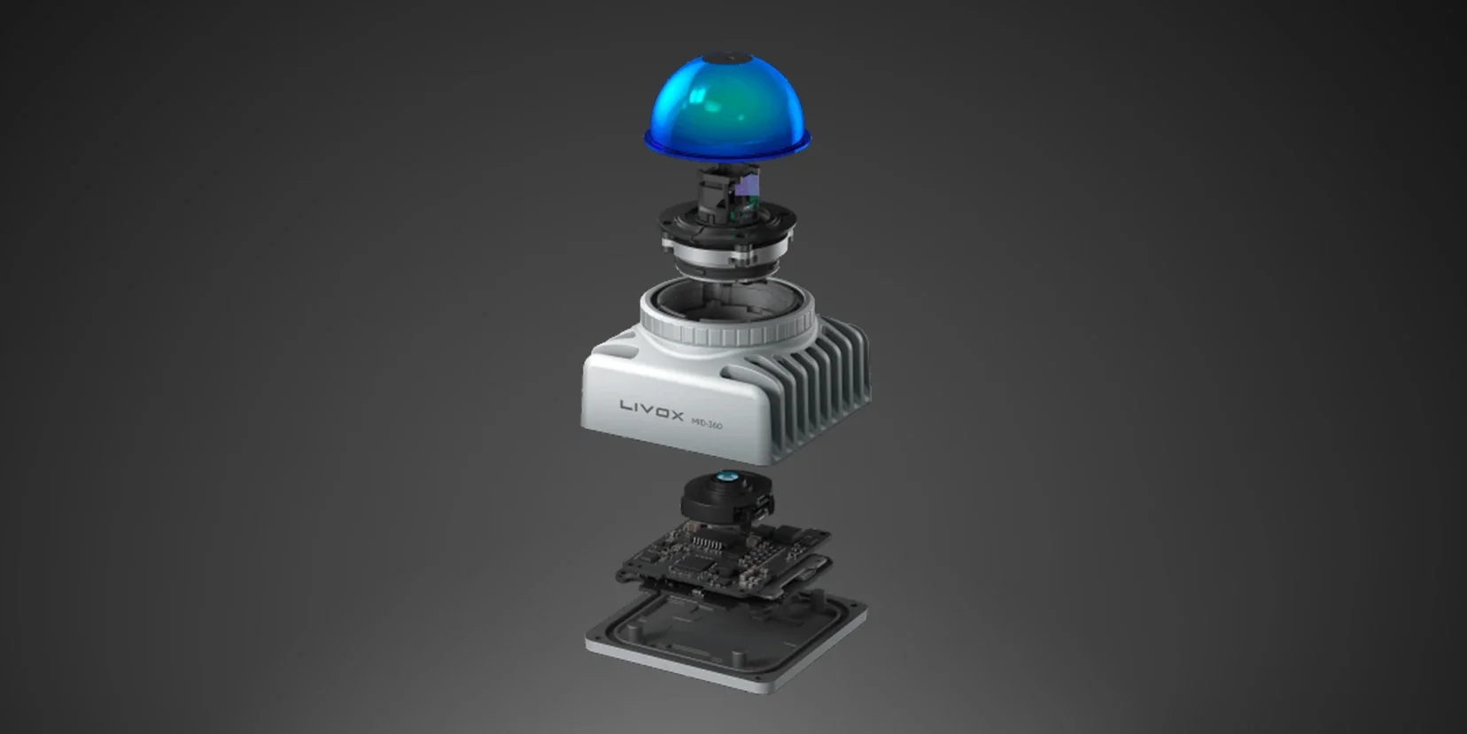 Livox Mid-360 sensor module in exploded view