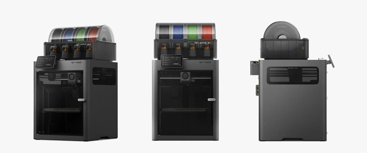Showing the Bambu Lab X2D From several angles.