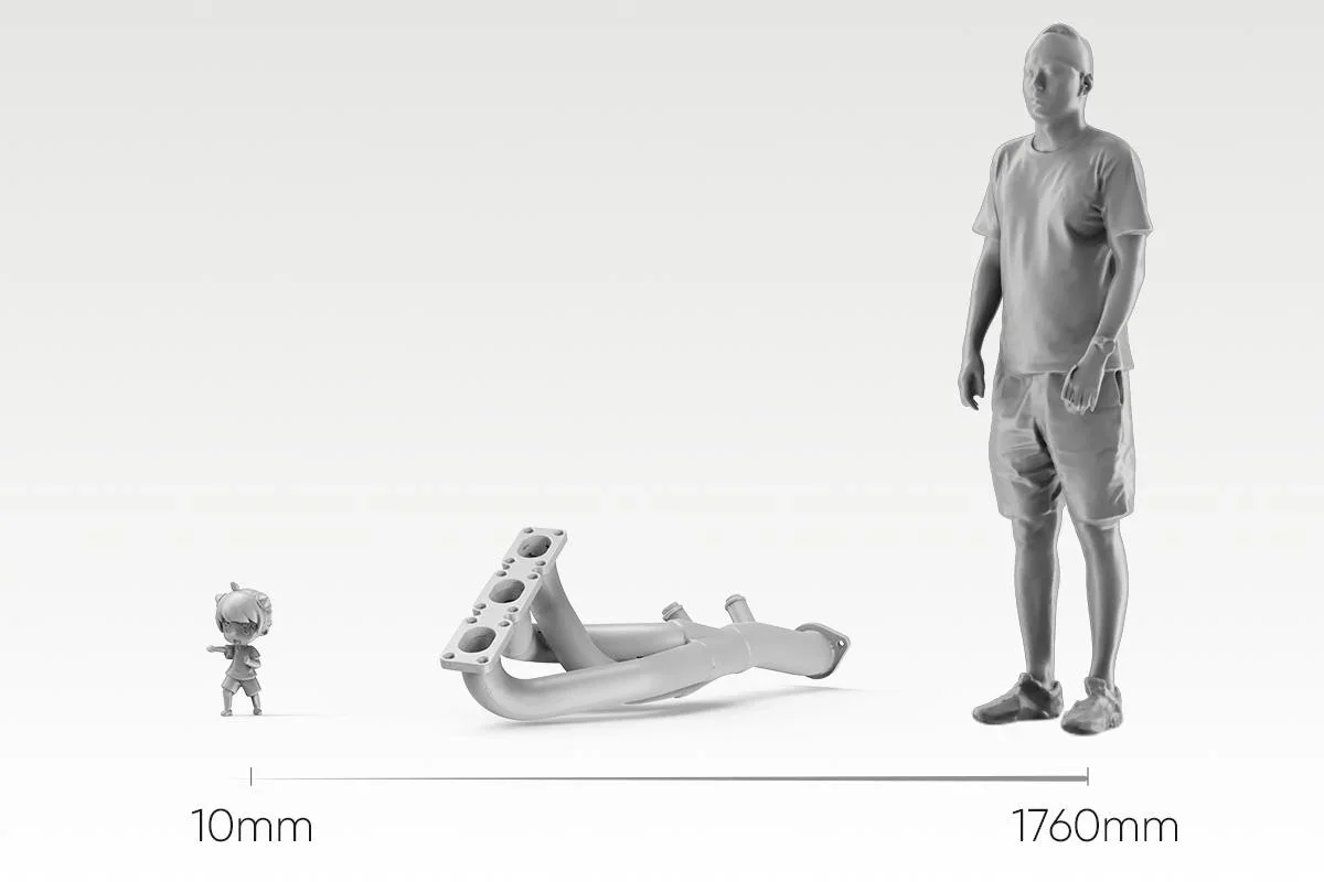 A scale overview from tiny 10mm object to 176cm male 3D scanned