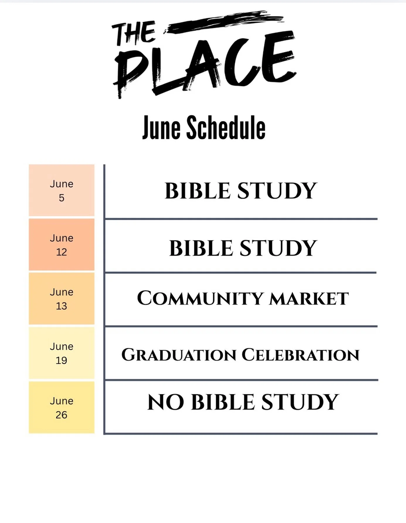 Bible Study June Schedule
Please refer to this calendar when inquiring about our schedule. Note that changes can always happen so keep a watch for any