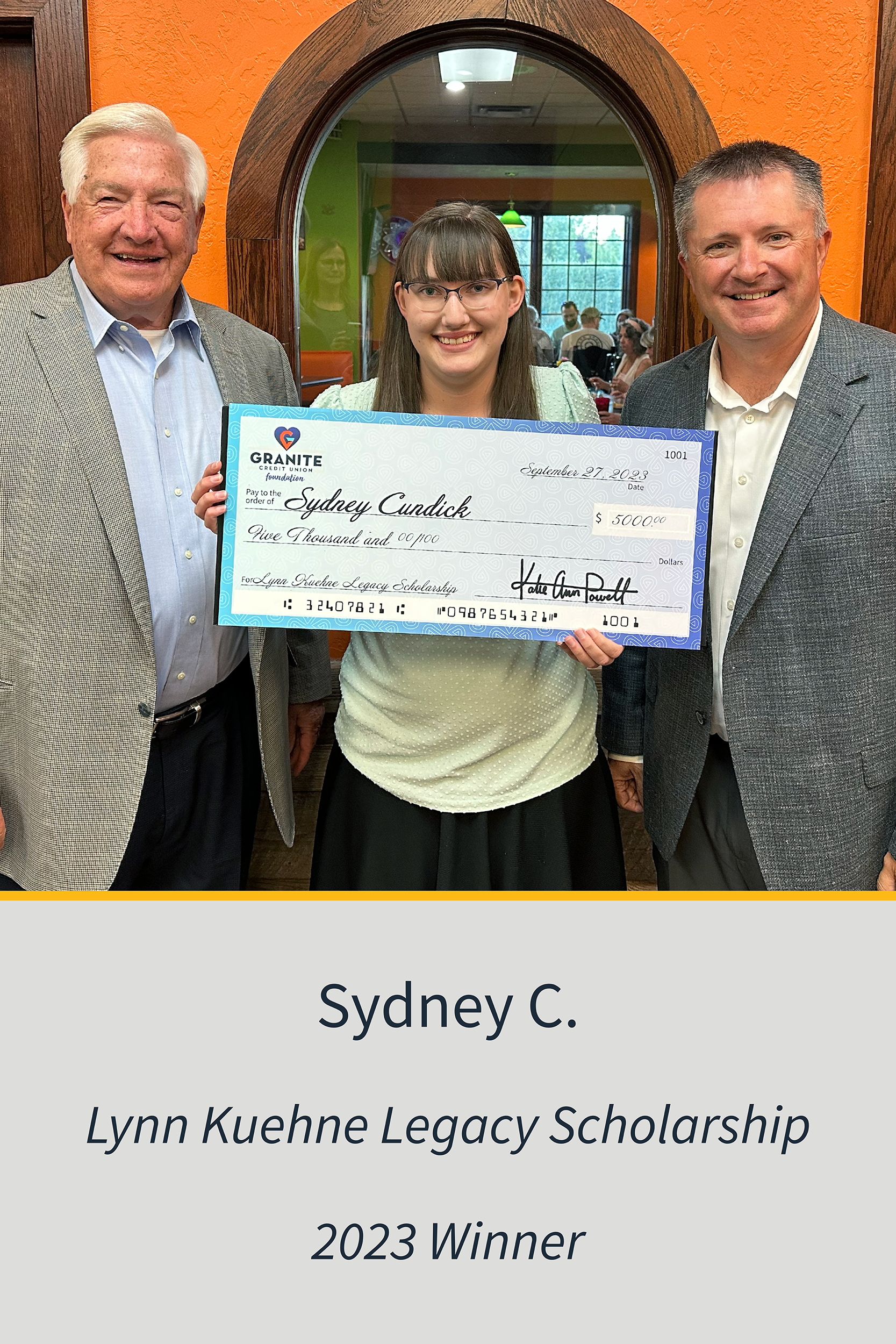 Lynn Kuehne Legacy Scholarship 2003 Winner  Sydney C