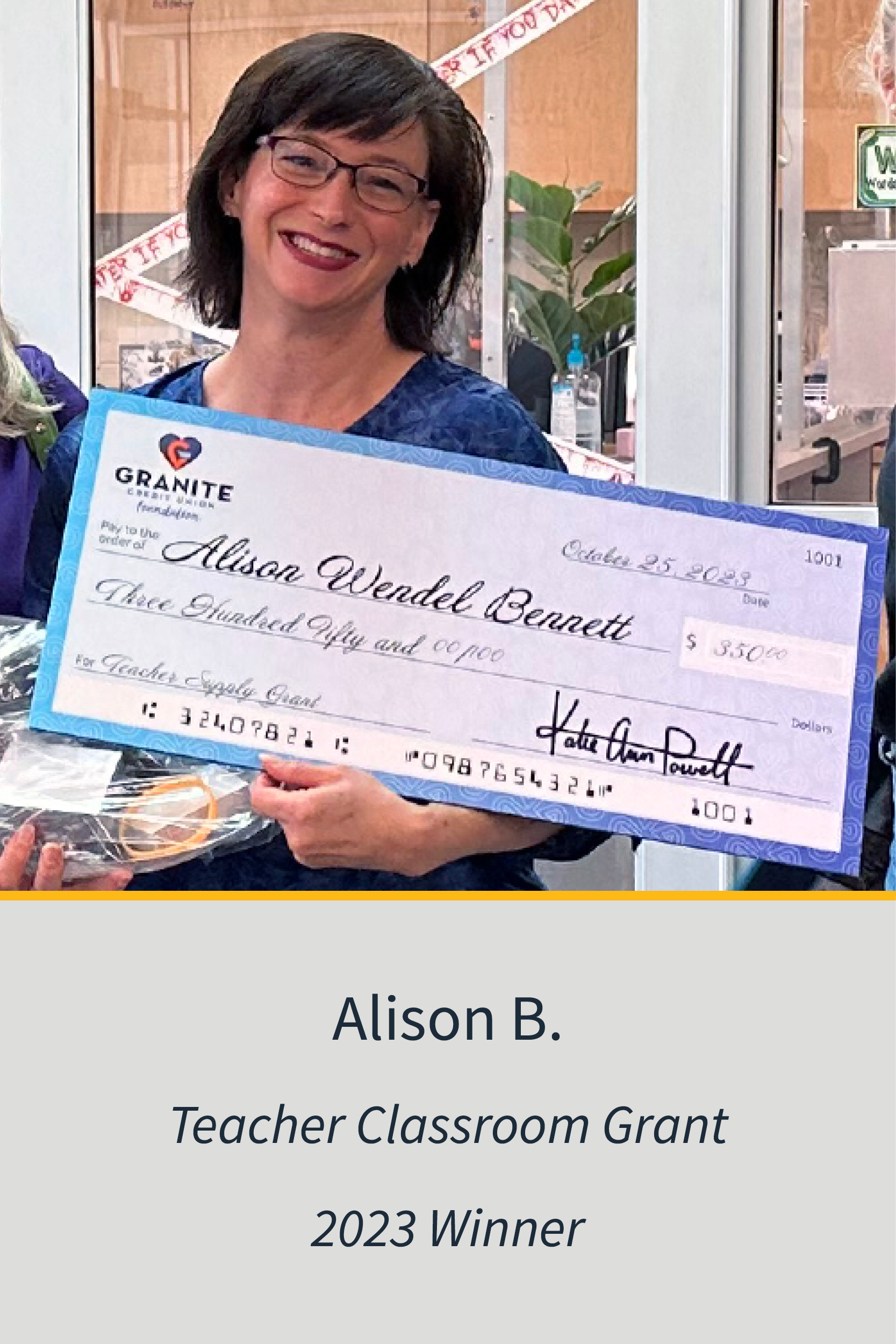 Teachers Classroom Grant 2023 Winner Alison B.