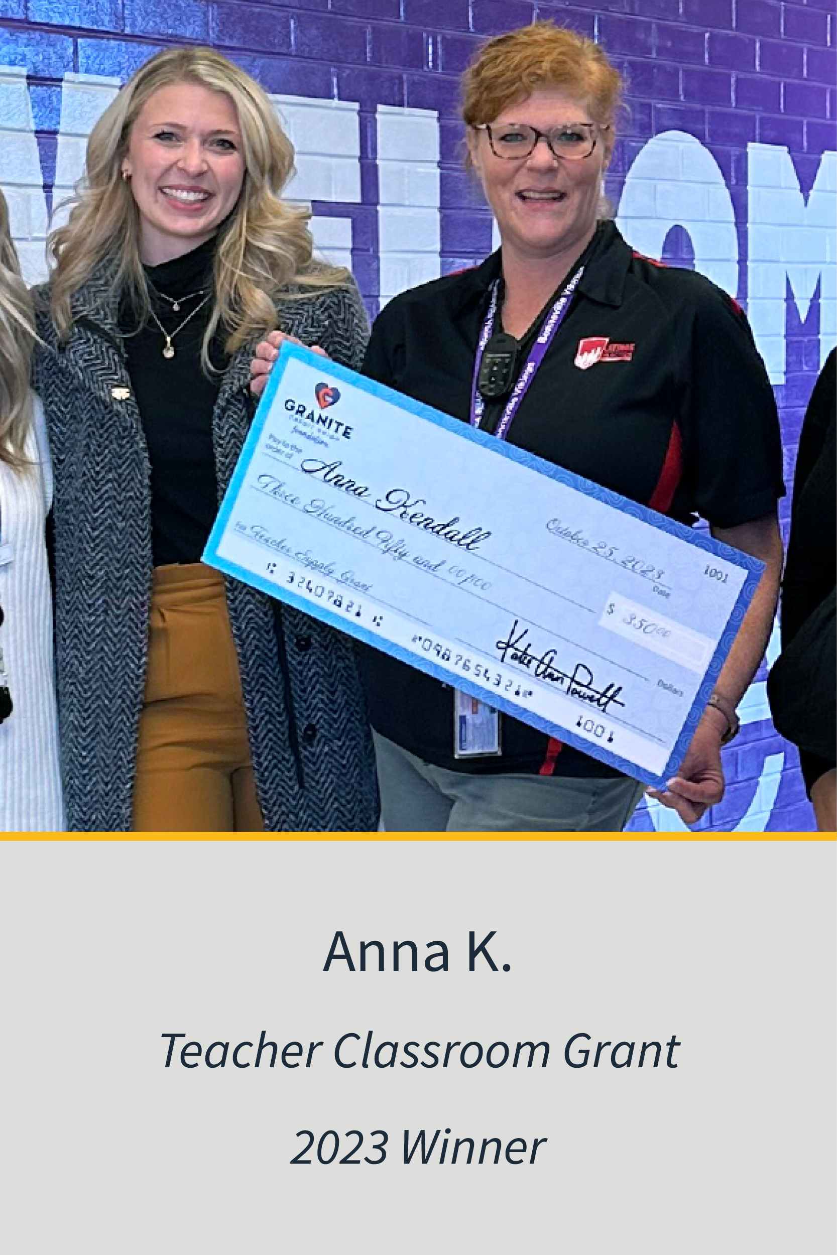 Teachers Classroom Grant 2023 Winner Anna K.