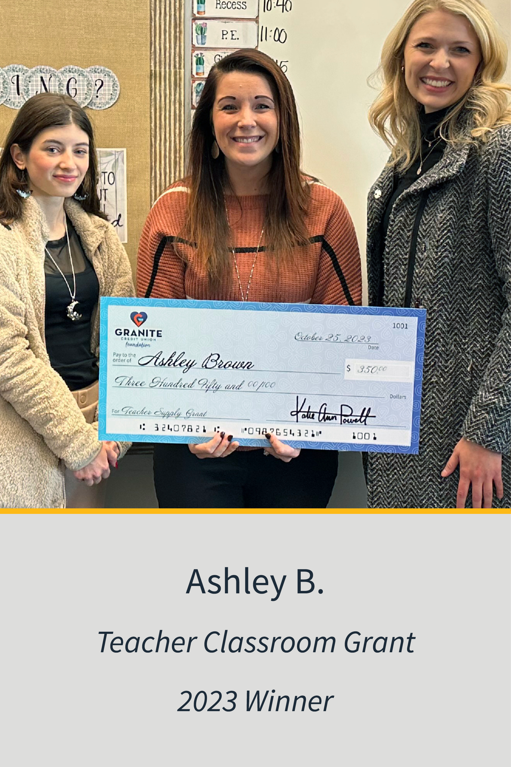 Teachers Classroom Grant 2023 Winner Ashley B.