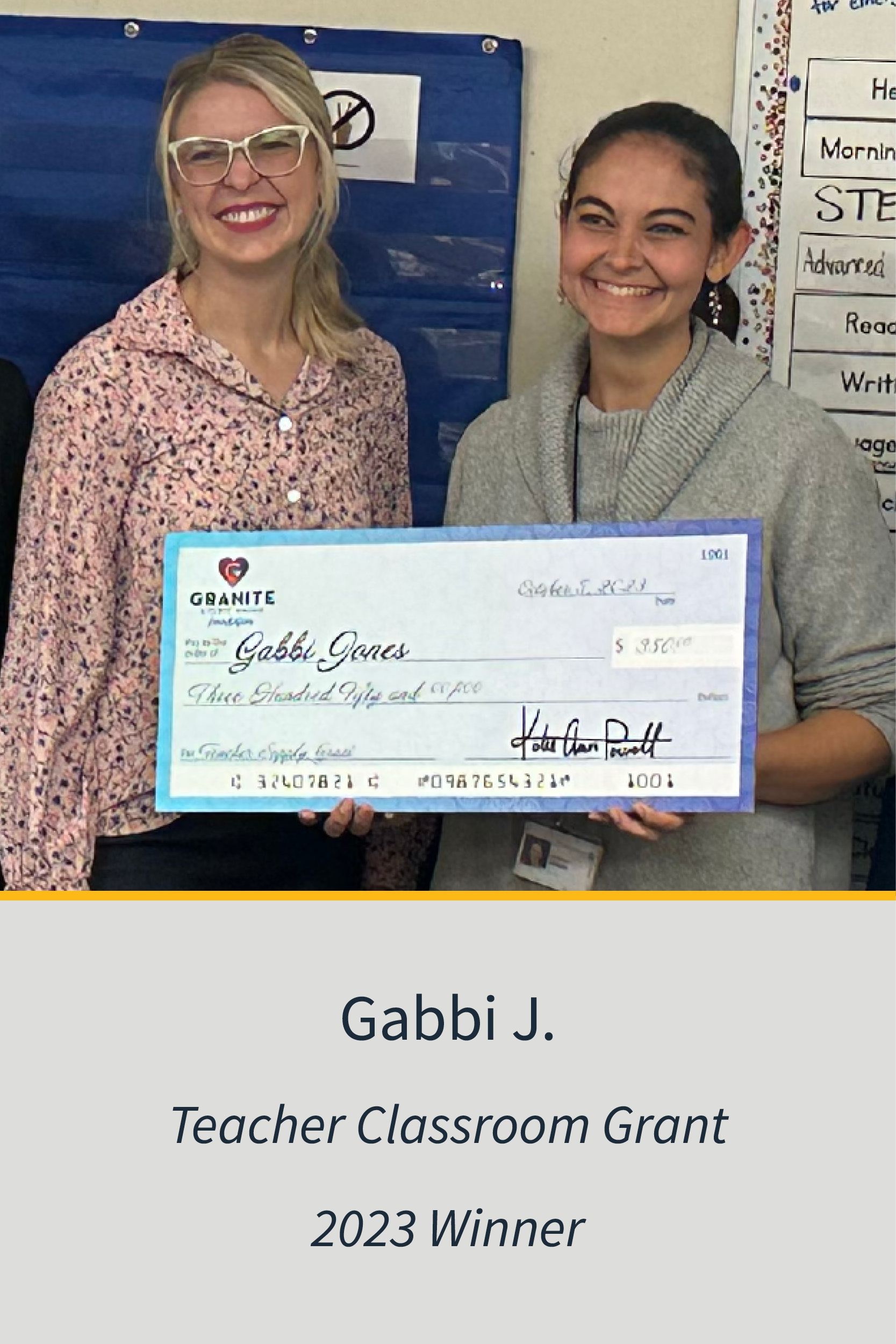 Teachers Classroom Grant 2023 Winner Gabby J.