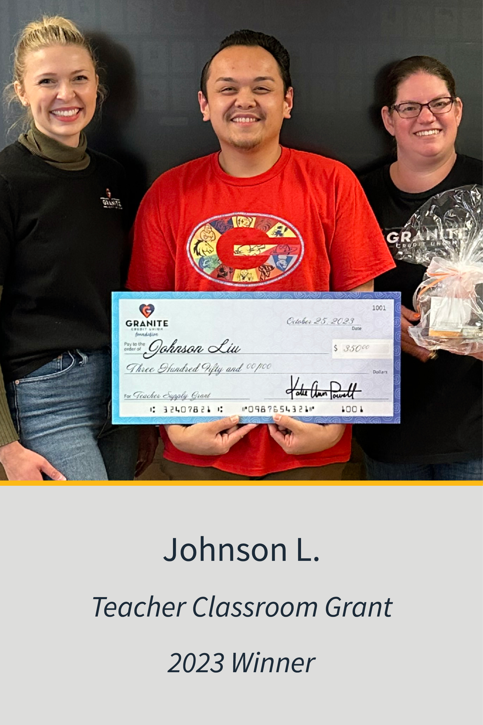 Teachers Classroom Grant 2023 Winner Johnson L.