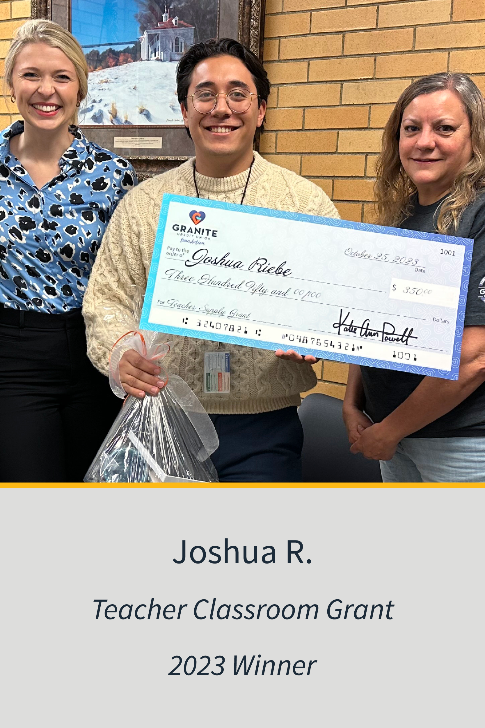 Teachers Classroom Grant 2023 Winner Joshua R.