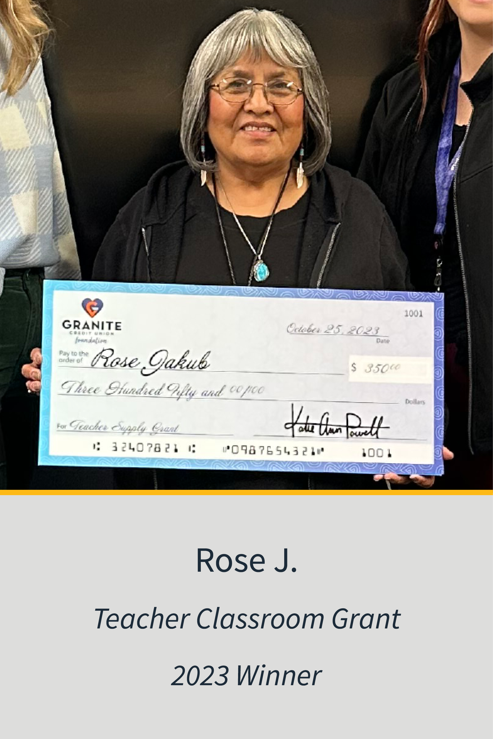 Teachers Classroom Grant 2023 Winner Rose J.