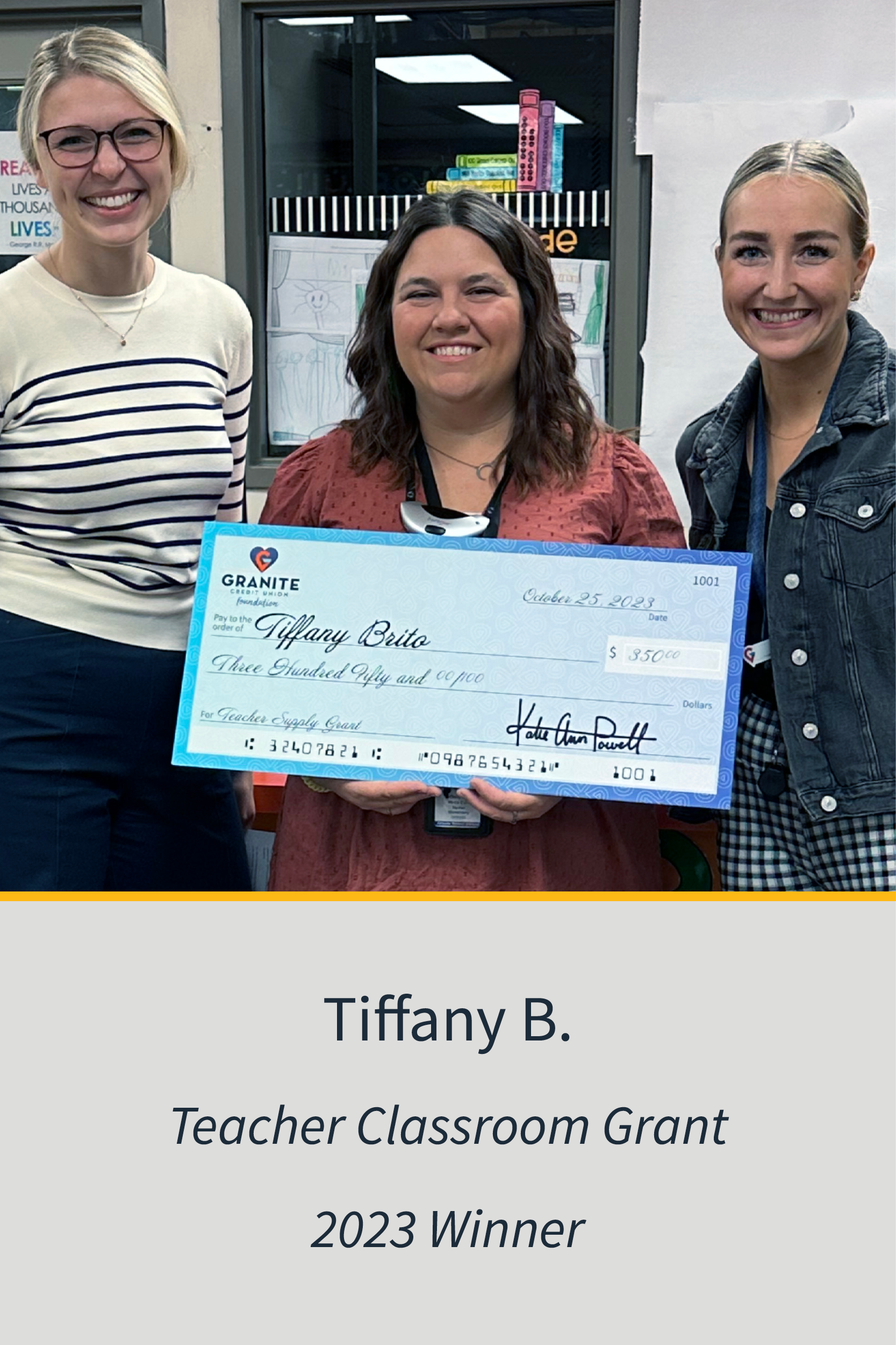 Teachers Classroom Grant 2023 Winner Tiffany B.