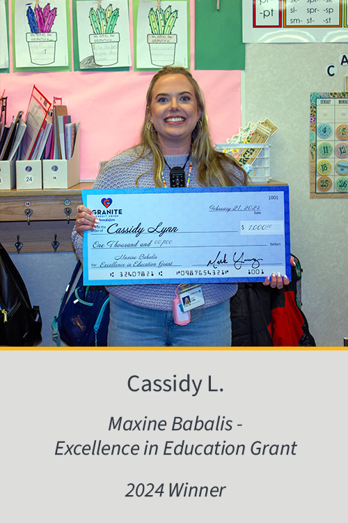 Excellence in Education Grant 2024 Winner Cassidy L.