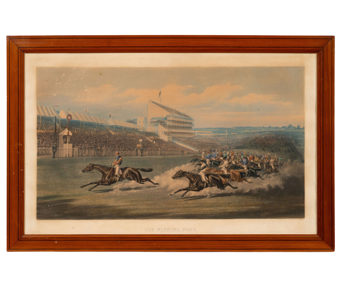 Grabados a color de carreras de caballo.
