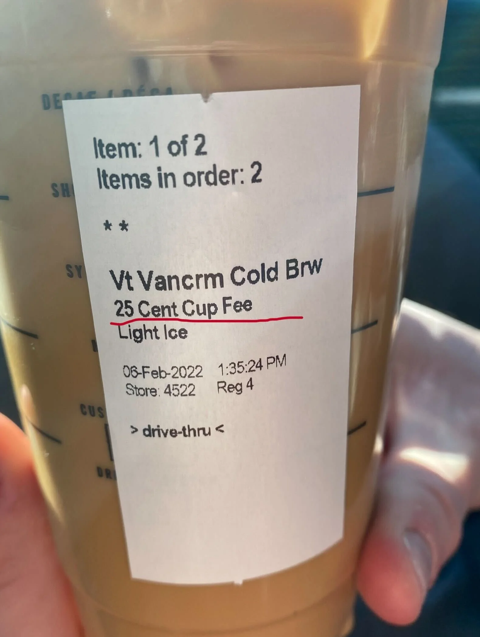 Note: Reusable travel mug was offered and politely refused due to COVID policy Note: Reusable travel mug was offered and politely refused due to COVID policy