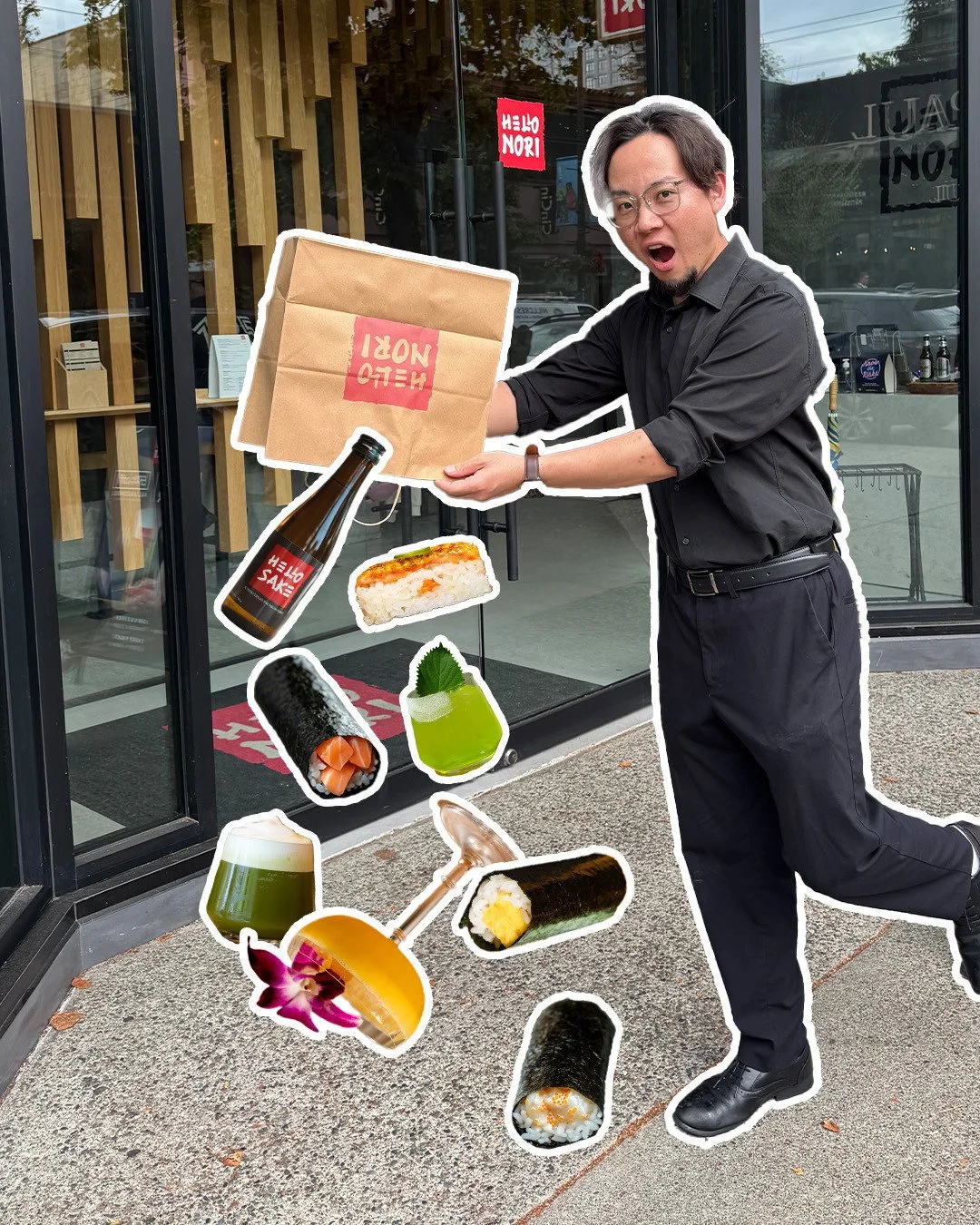 POV: You open Shota&rsquo;s takeout bag and everything iconic falls out!⁠
A bottle of Hello Sake, our most popular cocktail, a salmon hand roll, aburi torched oshi, and that viral nitro matcha with sweet vanilla cream?!⁠
⁠
This bag is PACKED. Share i