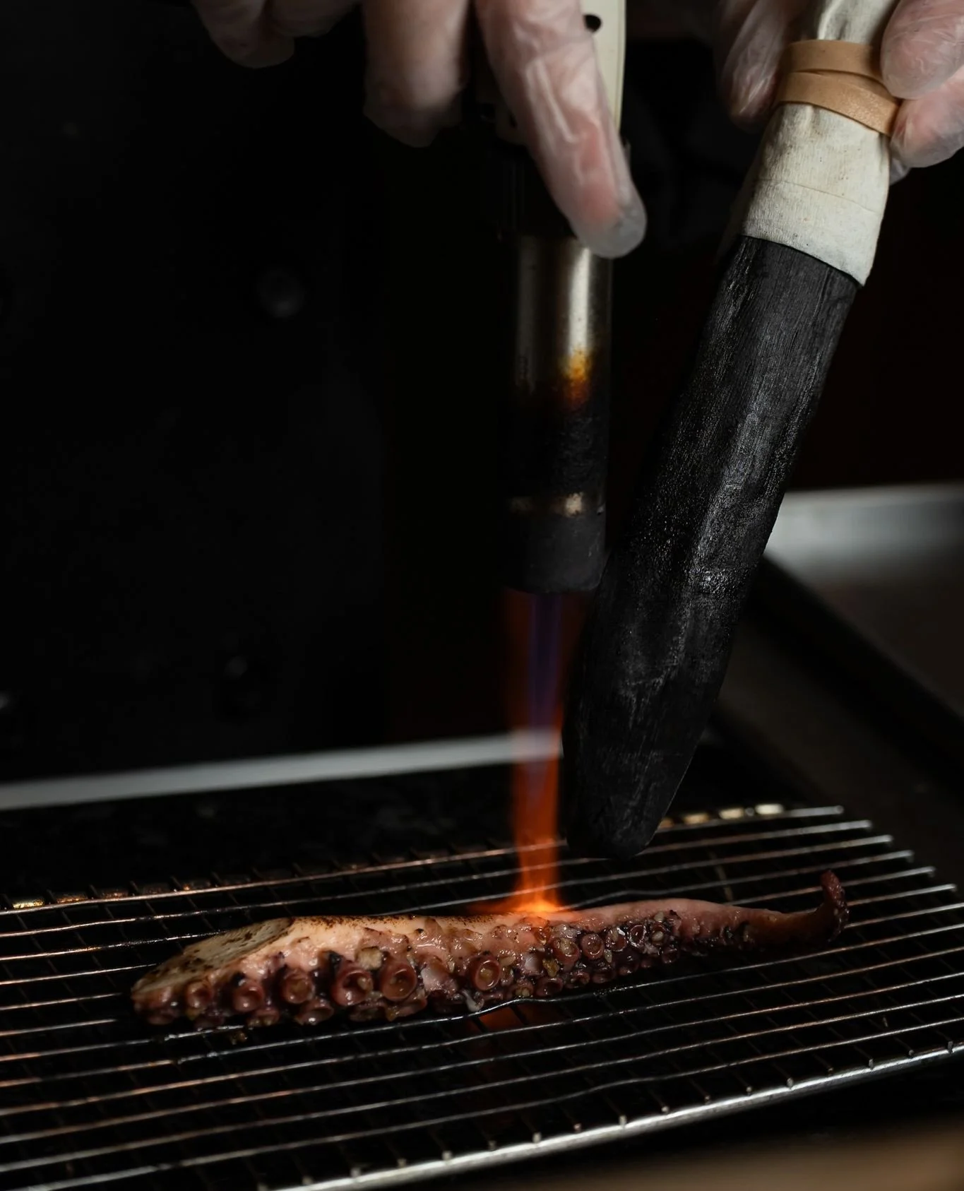 Our Octopus Hand Roll is sous-vide low and slow for 5 hours to perfectly tenderize the tentacle, ensuring it is incredibly succulent and never chewy.⁠
⁠
Right before it reaches your plate, it is charcoal torched, crisping the edges for that distinct,
