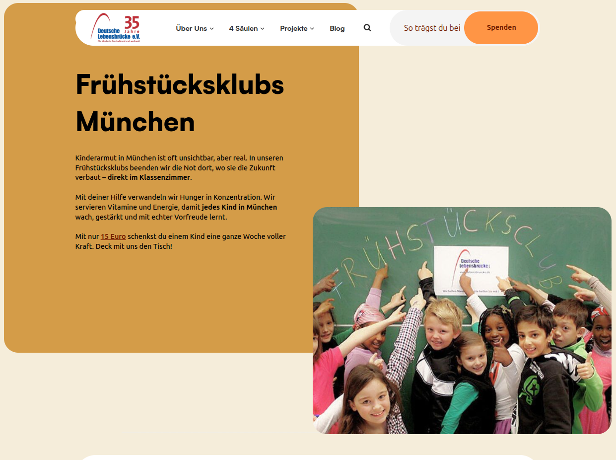 Detailseite Frühstücksklub: Klare Worte zeigen, wie die NGO Hunger bekämpft und Kindern Chancen schenkt.