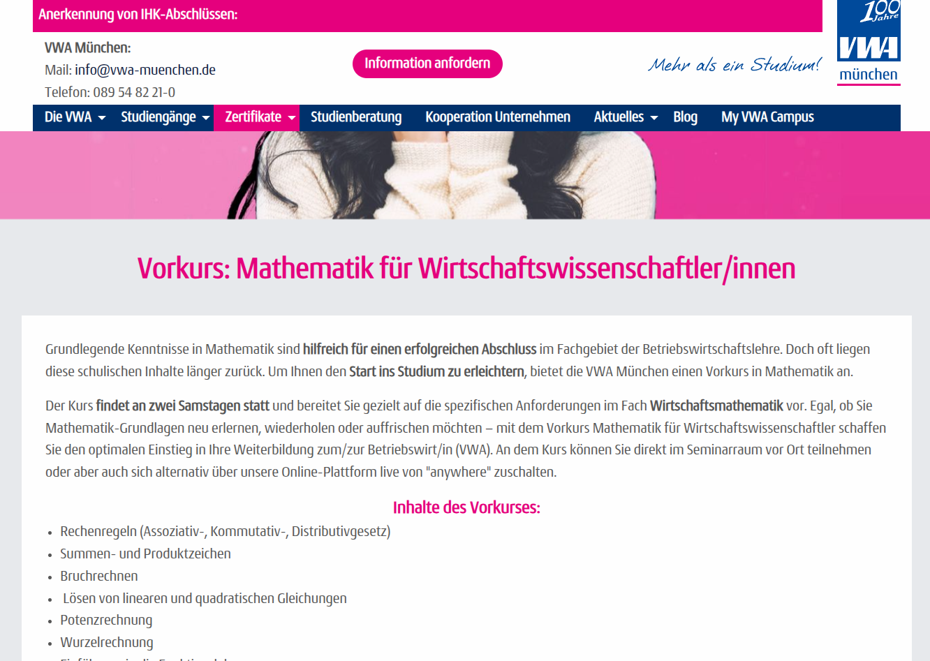 Die Kerninfos sind strategisch positioniert und klar erkenntlich